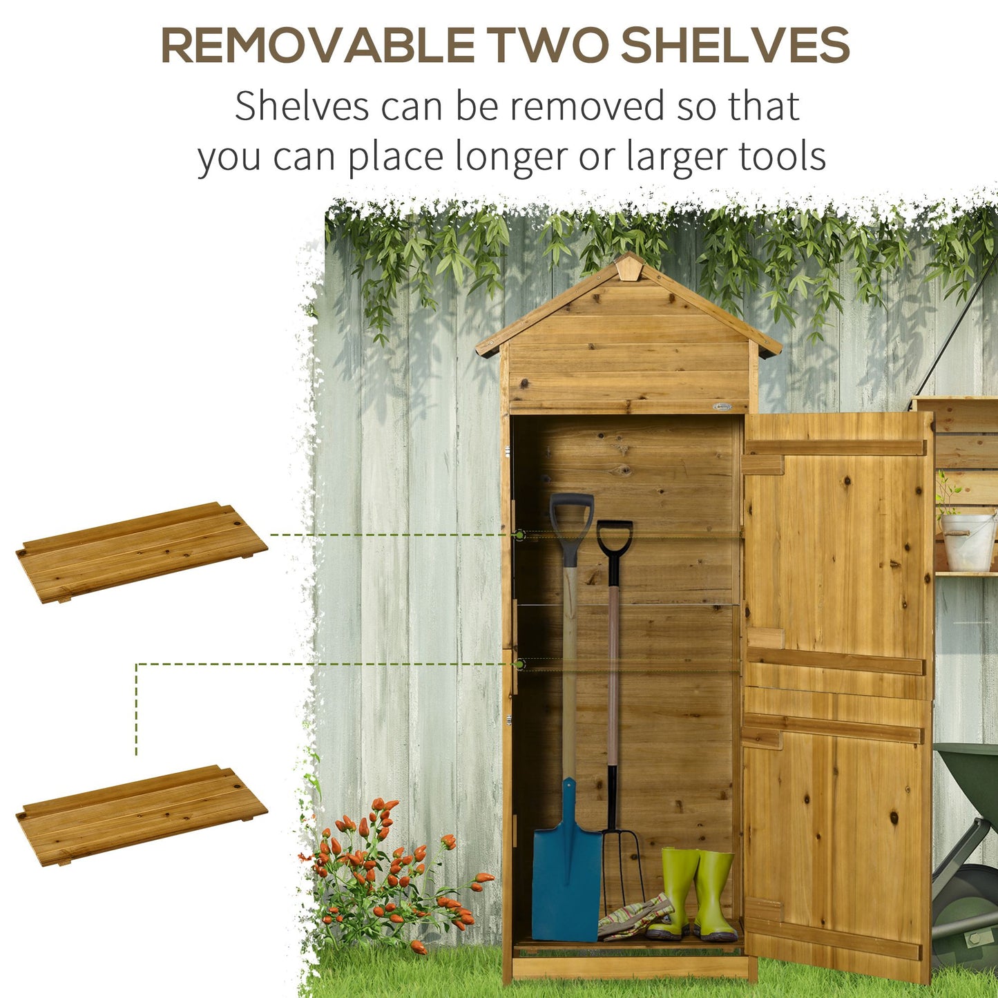 Wooden Garden Storage Shed Utility Gardener Cabinet w/ 3 Shelves (1)