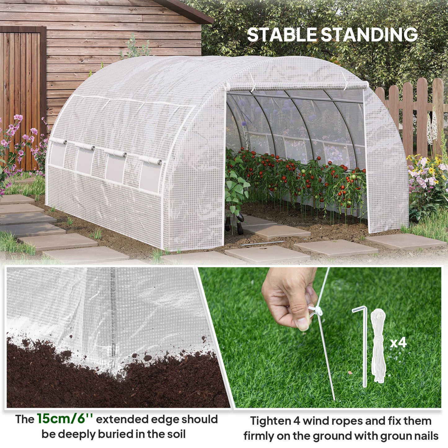 4 x 3 x 2 m Polytunnel Greenhouse with Roll-up Side Walls