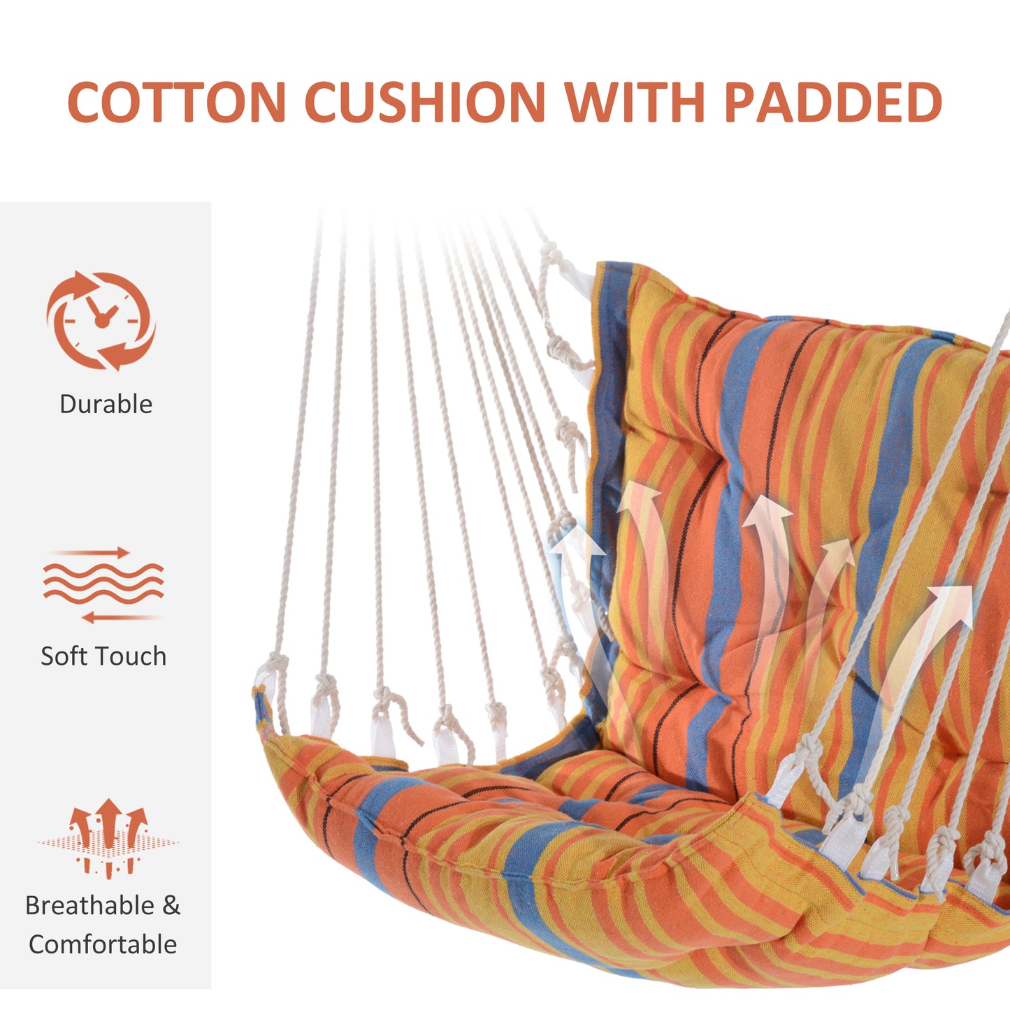 Outdoor Hanging Rope Chair with Soft Padded Seat & Backrest