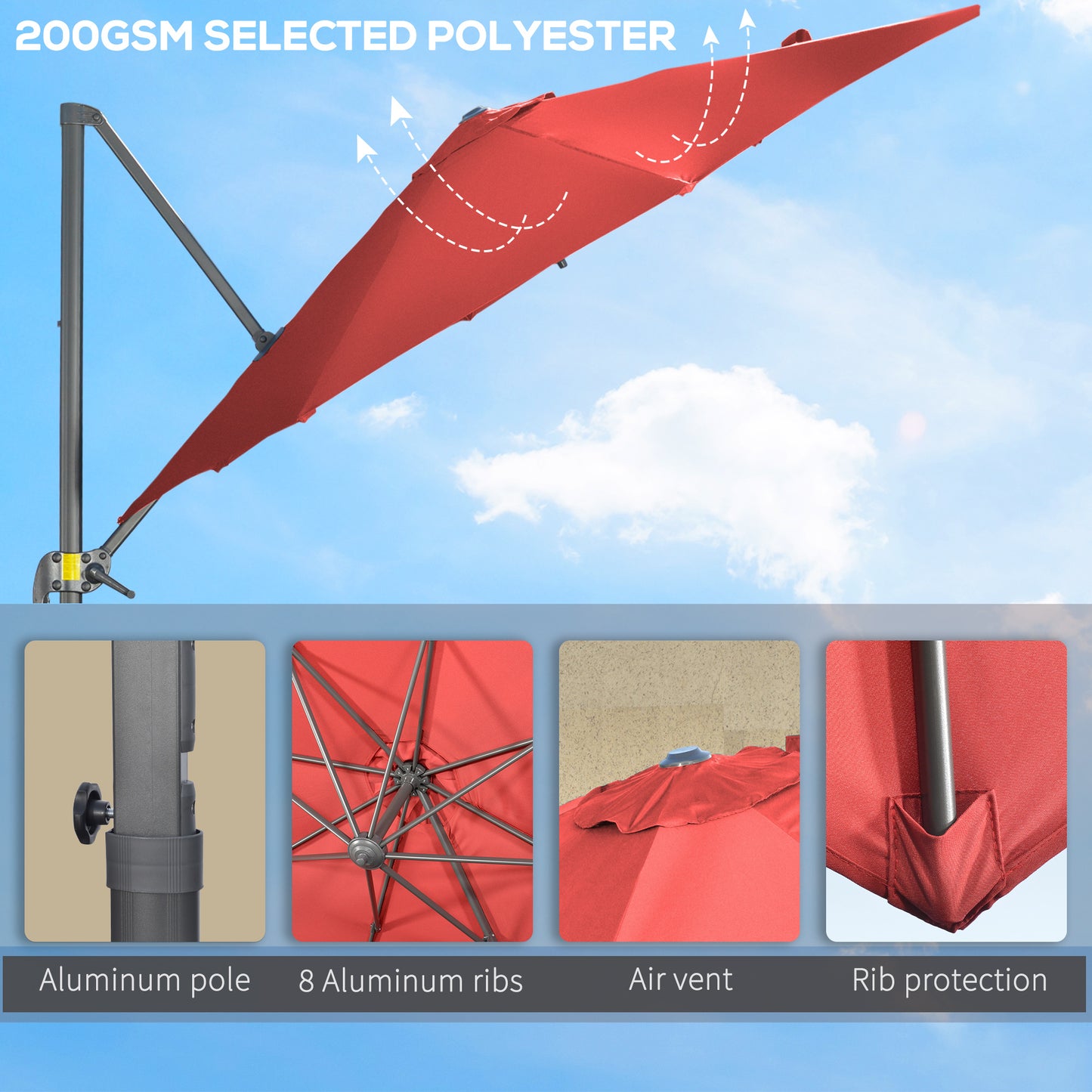 3 x 3(m) Cantilever Parasol with Cross Base Crank Handle