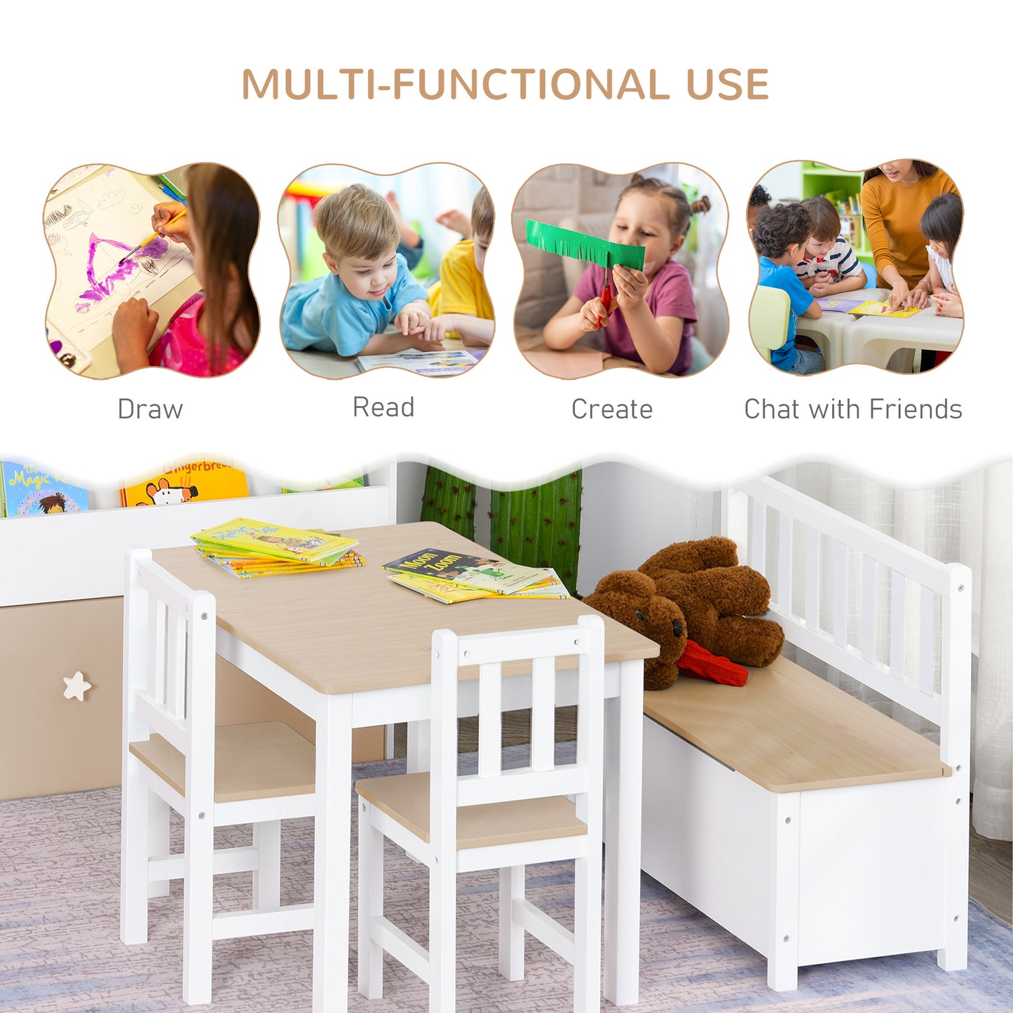 4-Piece Kids Table and Chair Set with 2 Wooden Chairs (1)