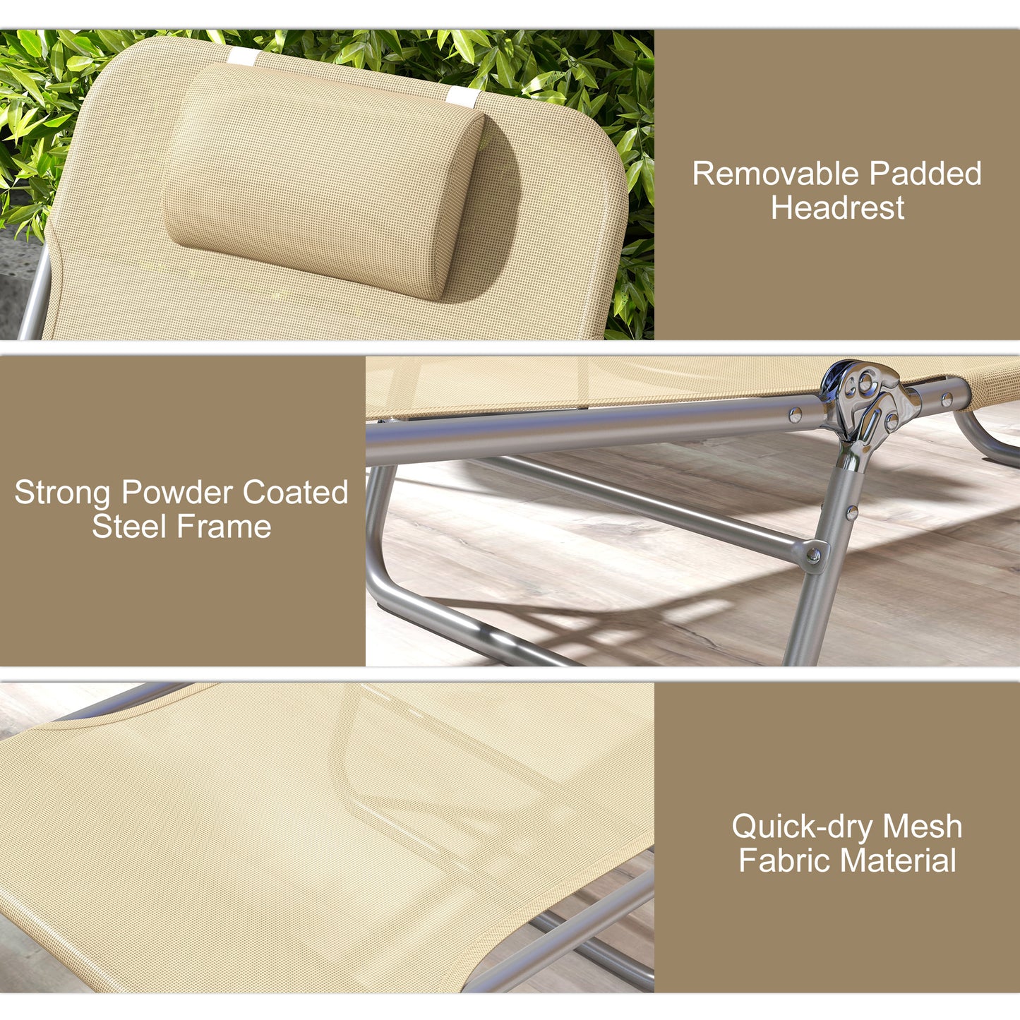 Set of Two Steel Frame Sun Loungers, with Reclining Backs (2)