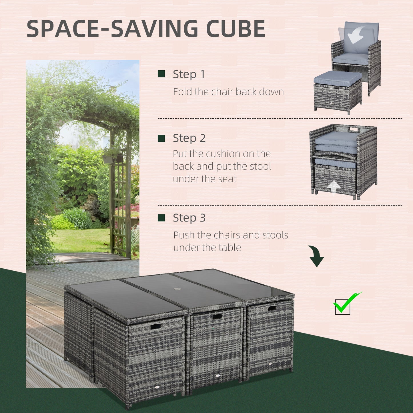 10 Seater Rattan Cube Garden Furniture Set with Parasol Hole