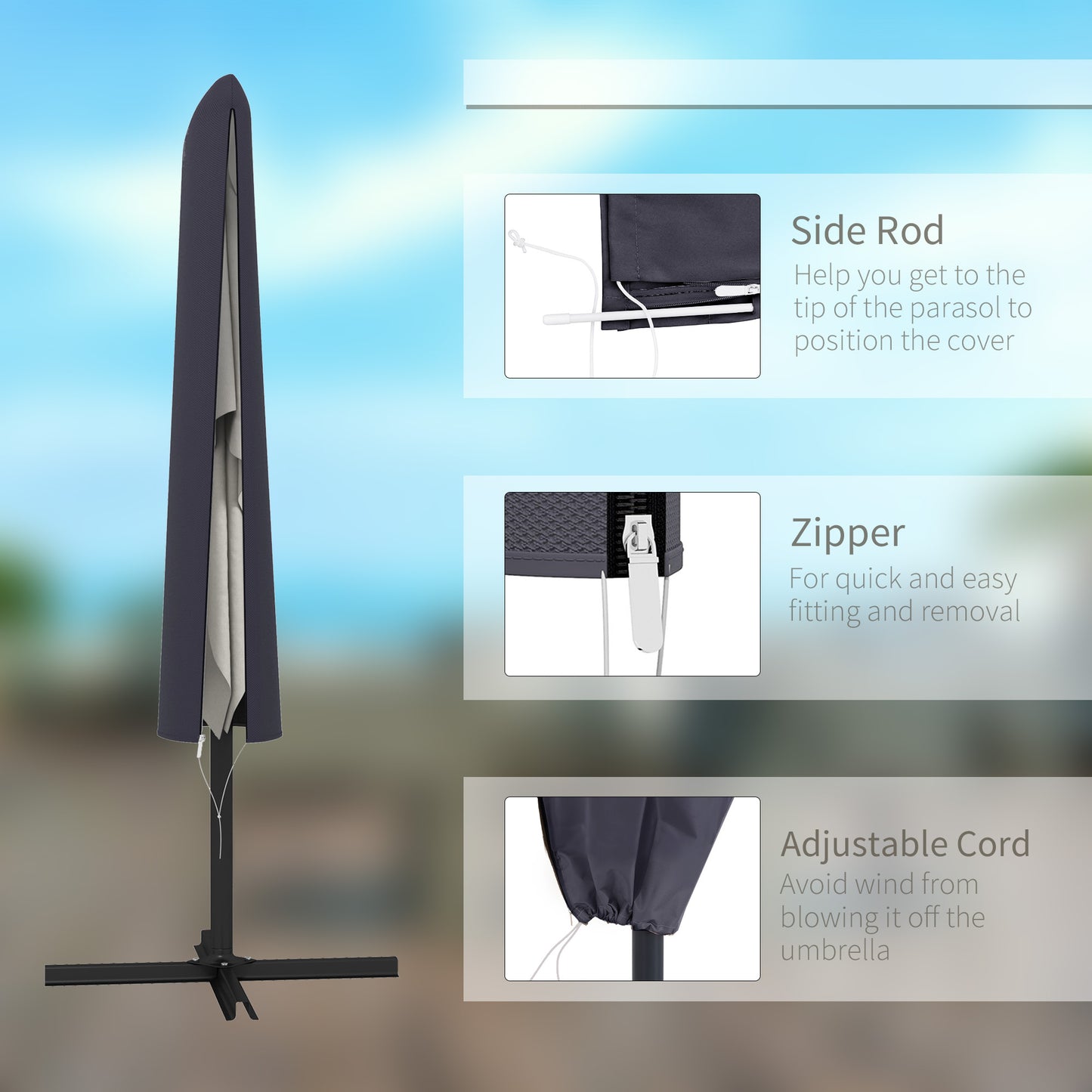 Outdoor Cantilever Umbrella Cover Parasol with Rod, Zipper