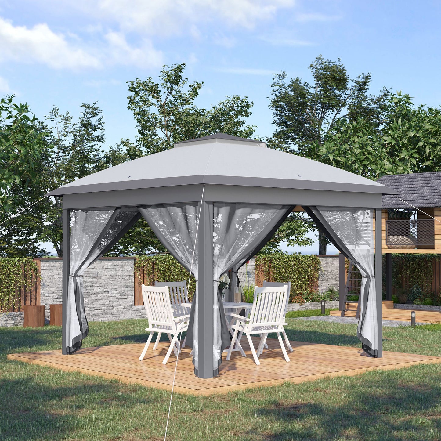 3.3 x 3.3m Pop Up Gazebo, Double Roof Foldable Canopy Tent