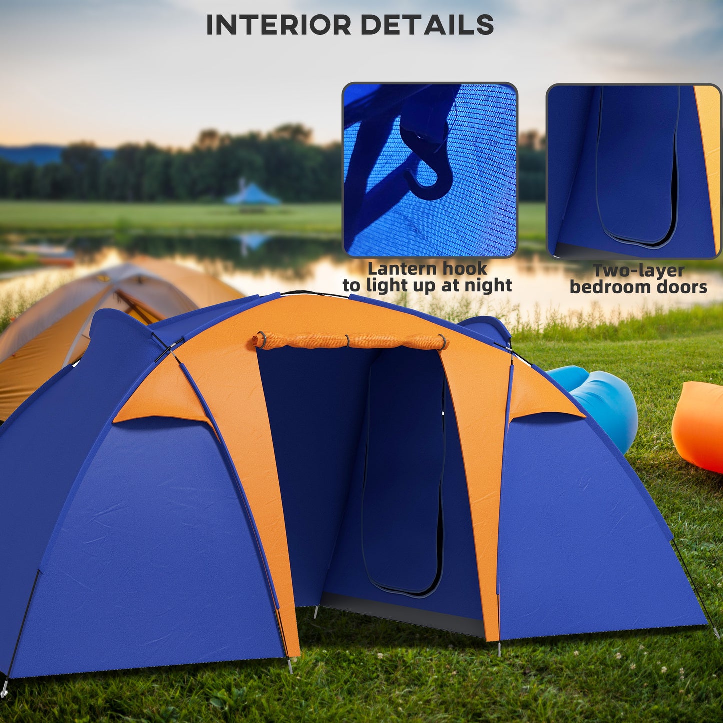 Camping Tent with 2 Bedroom, Living Area and Porch