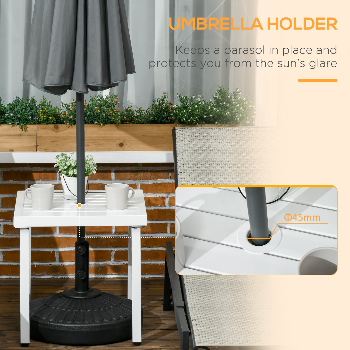 Garden Side Table End Table Patio Coffee Table with Umbrella Hole