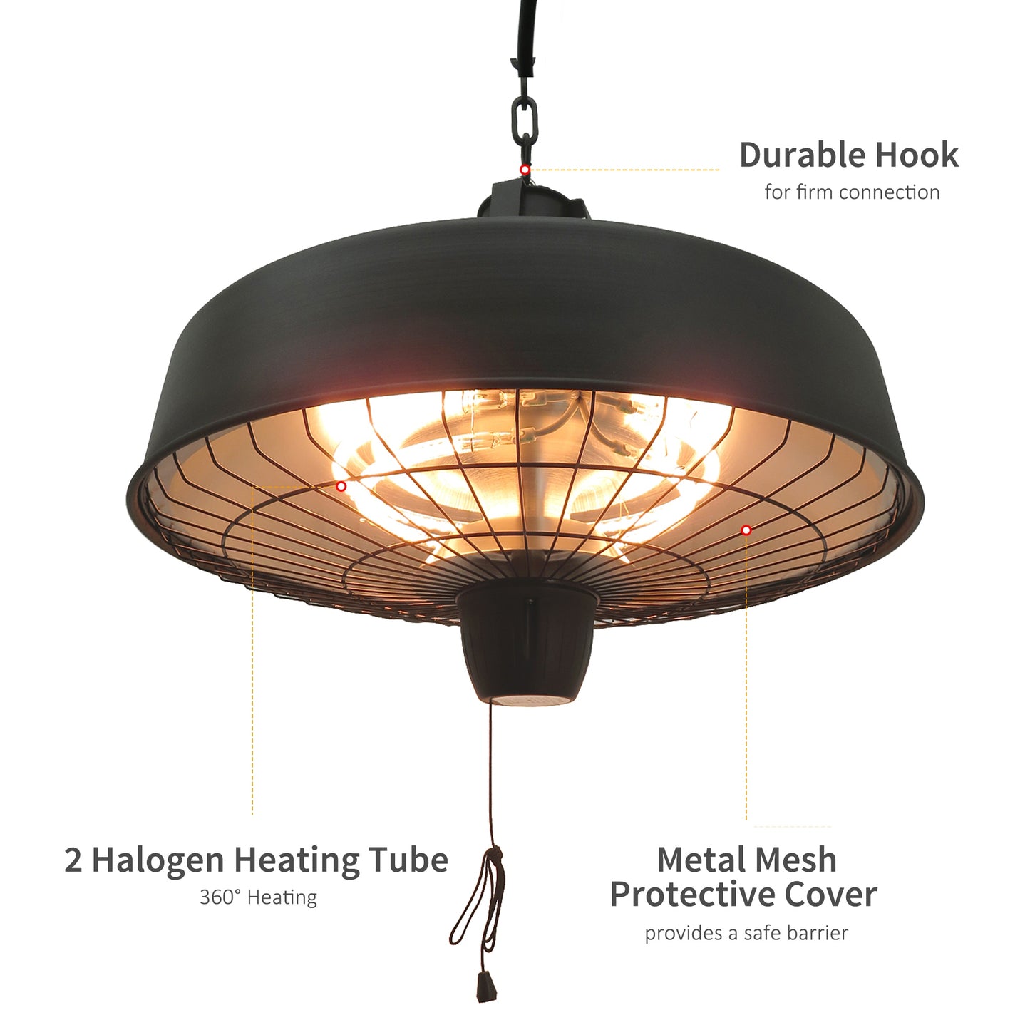 Adjustable Power 1000/2500W Infrared Halogen Electric Patio Light