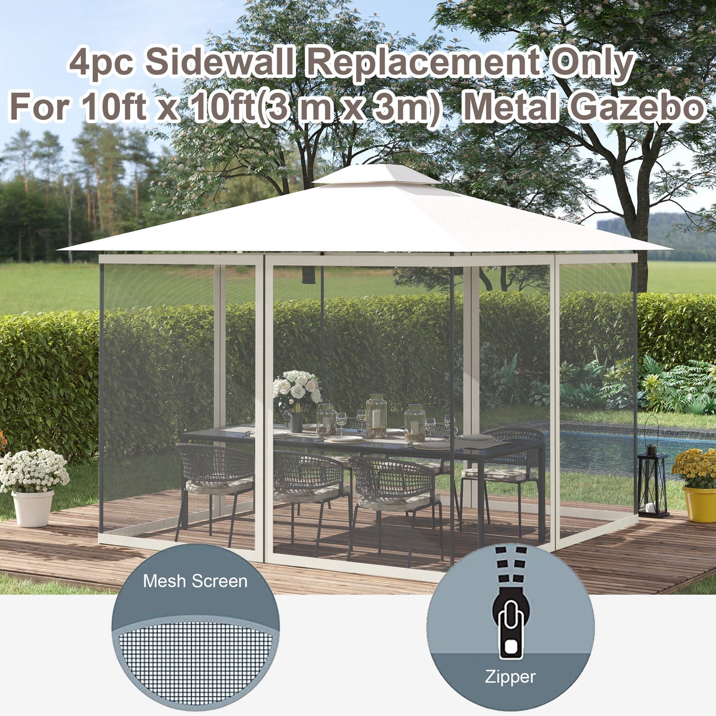 302 x 207cm Universal Replacement Mesh Sidewall Netting for Gazebos