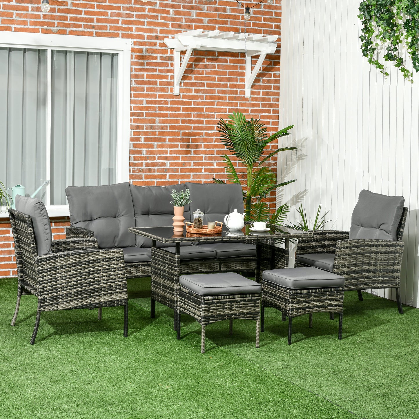5 Seater Rattan Garden Furniture Set, 2 Armchairs