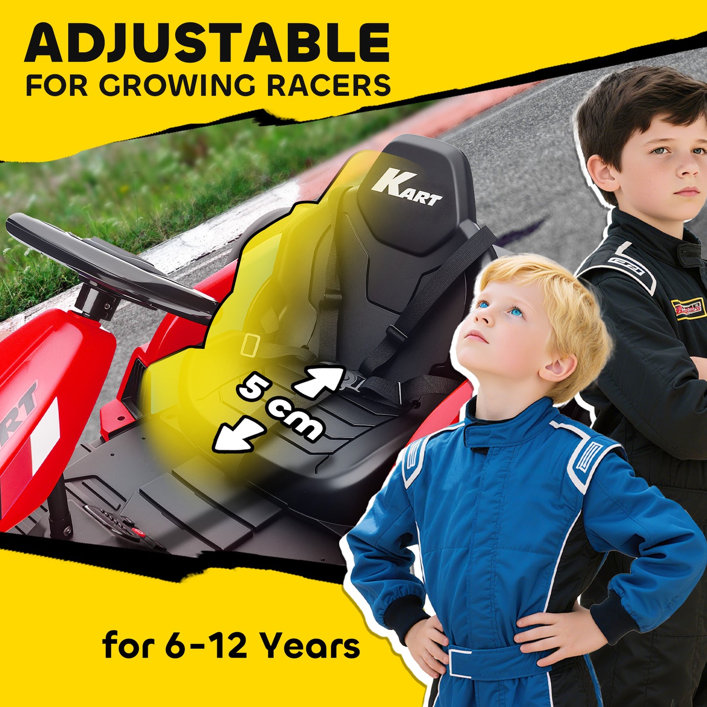 24V Electric Go Kart, Drift Kart with Adjustable Seat, Slow Start