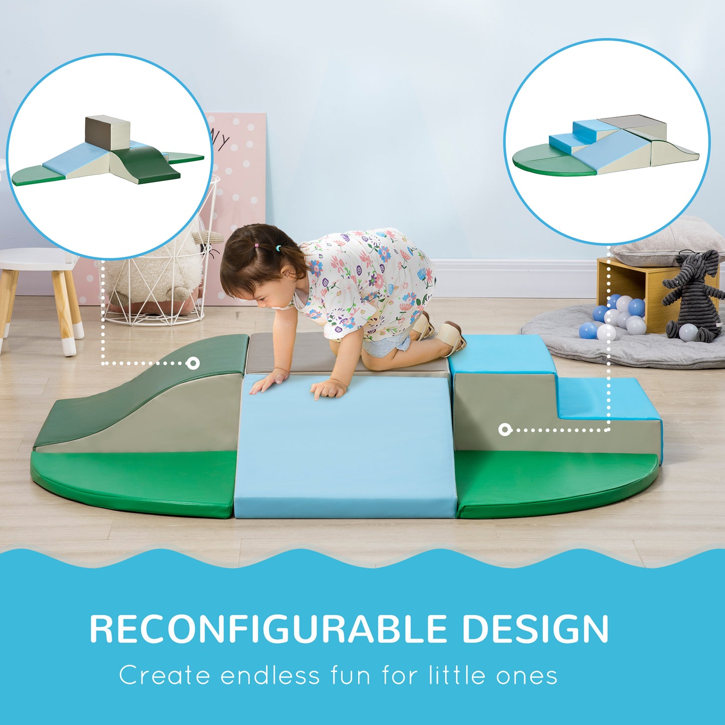 6 Piece Soft Play Equipment for Kids Climb and Crawl