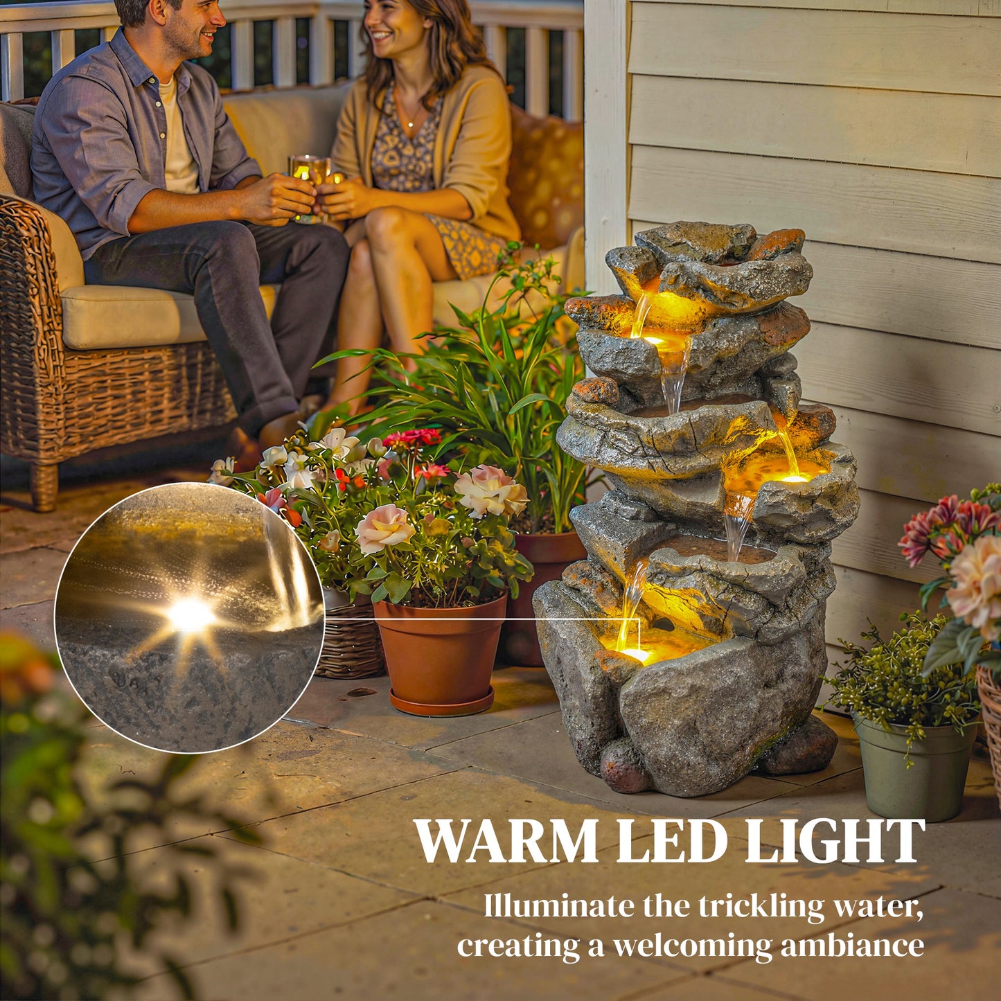 Outdoor Water Fountain with 6-Tier Rock Style