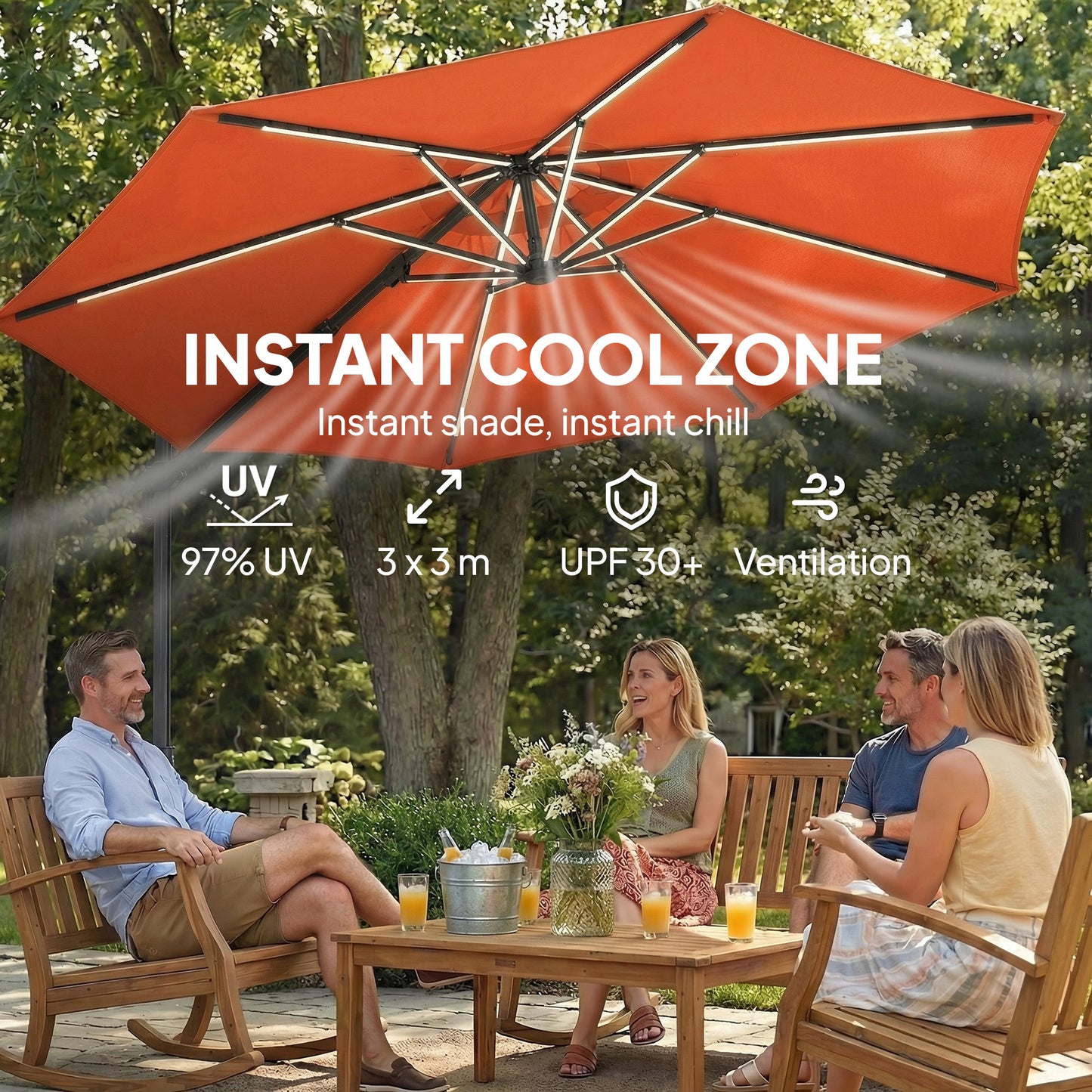 3 m Garden Cantilever Parasol with LED Solar Light