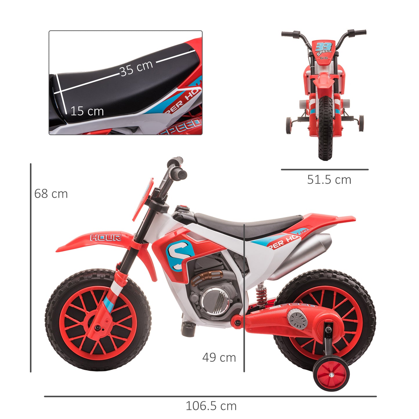 12V Kids Electric Motorcycle Ride-On, with Training Wheels