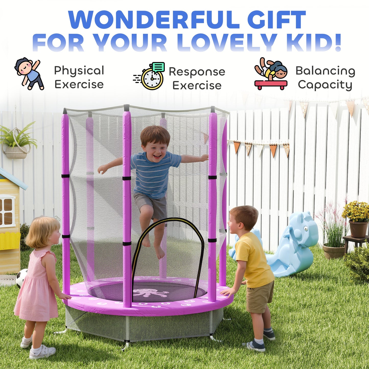 4.6ft Toddler Trampoline w/ Safety Enclosure Net