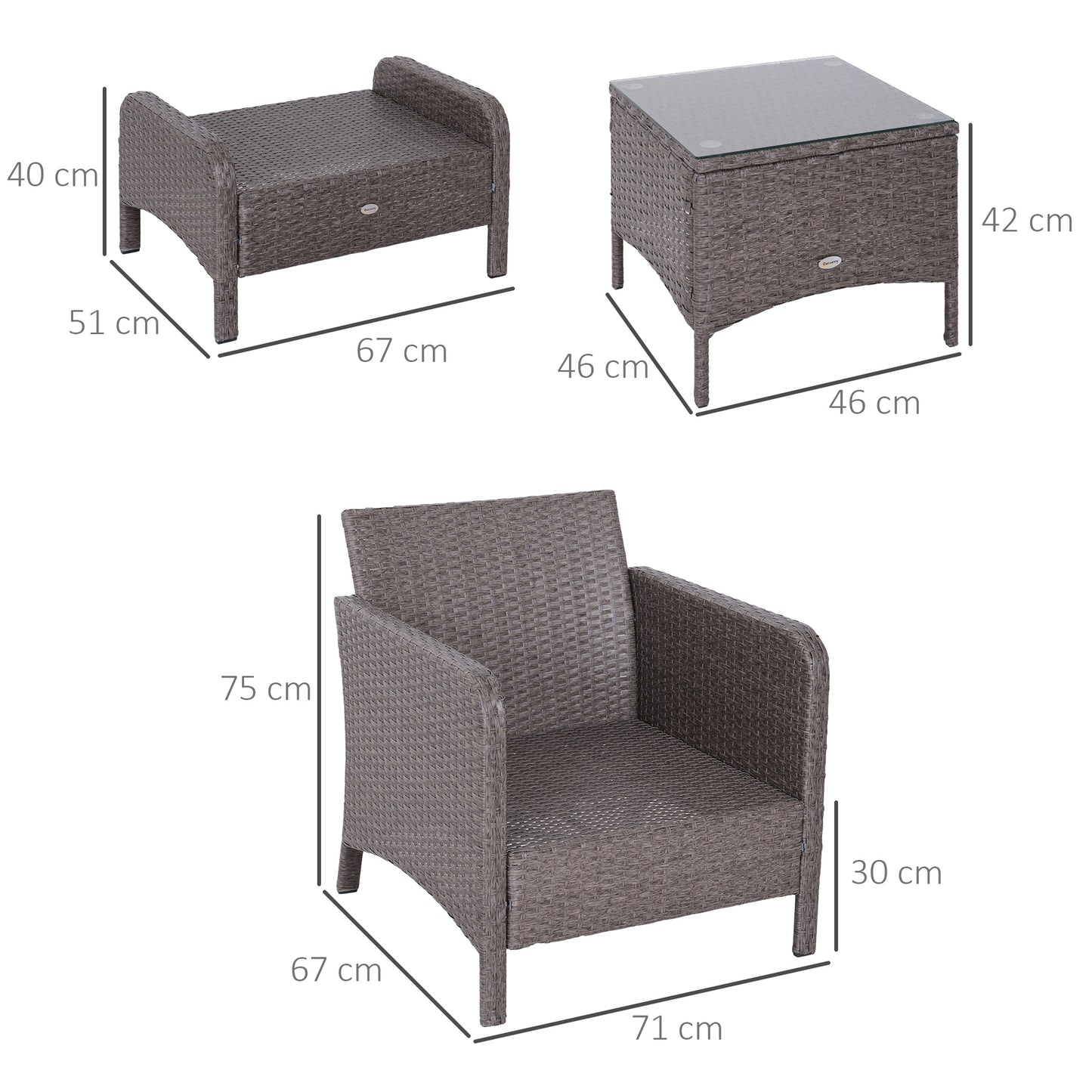 2-Seater Rattan Furniture Set, Steel Frame