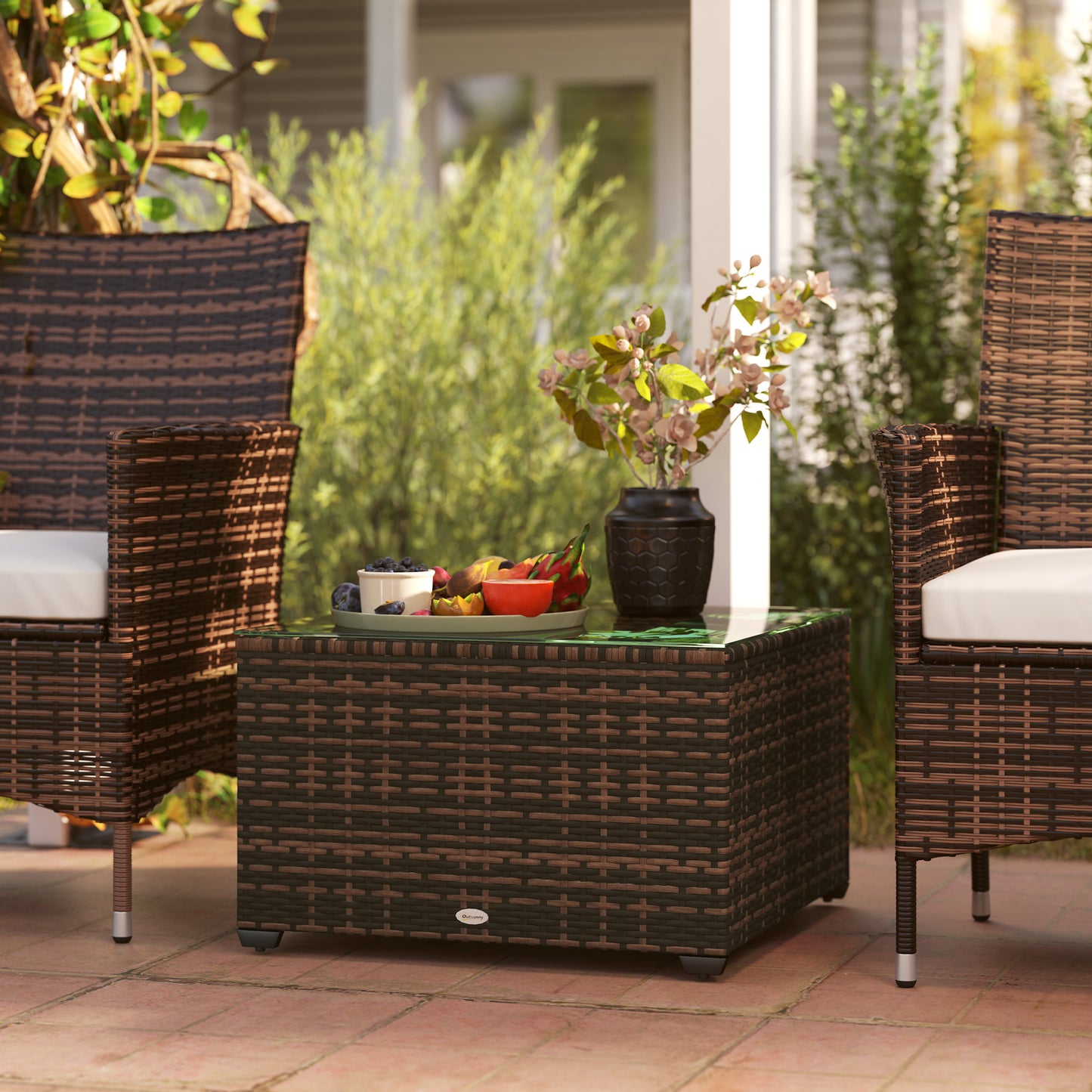 62 x 62cm Glass-Top Rattan Side Table