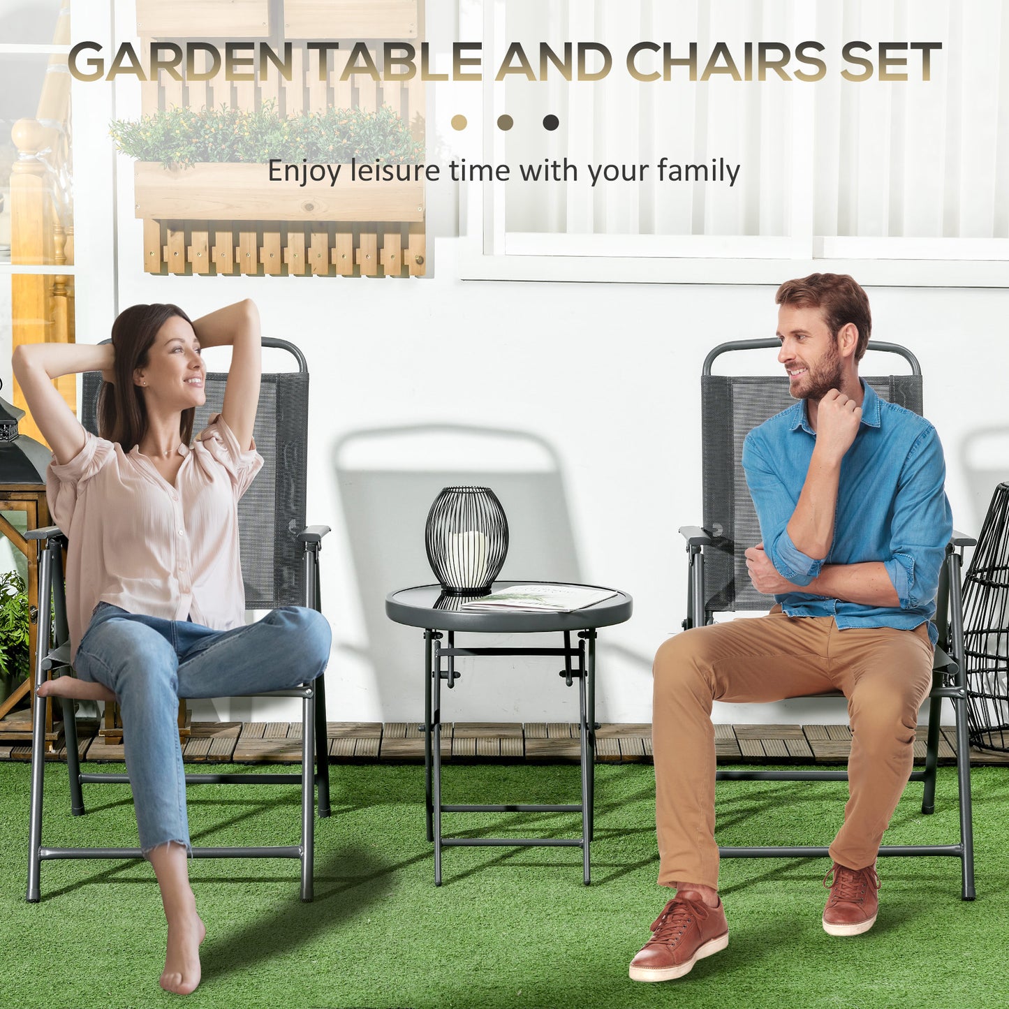 Three-Piece Garden Seat Set, with Glass-Top Table