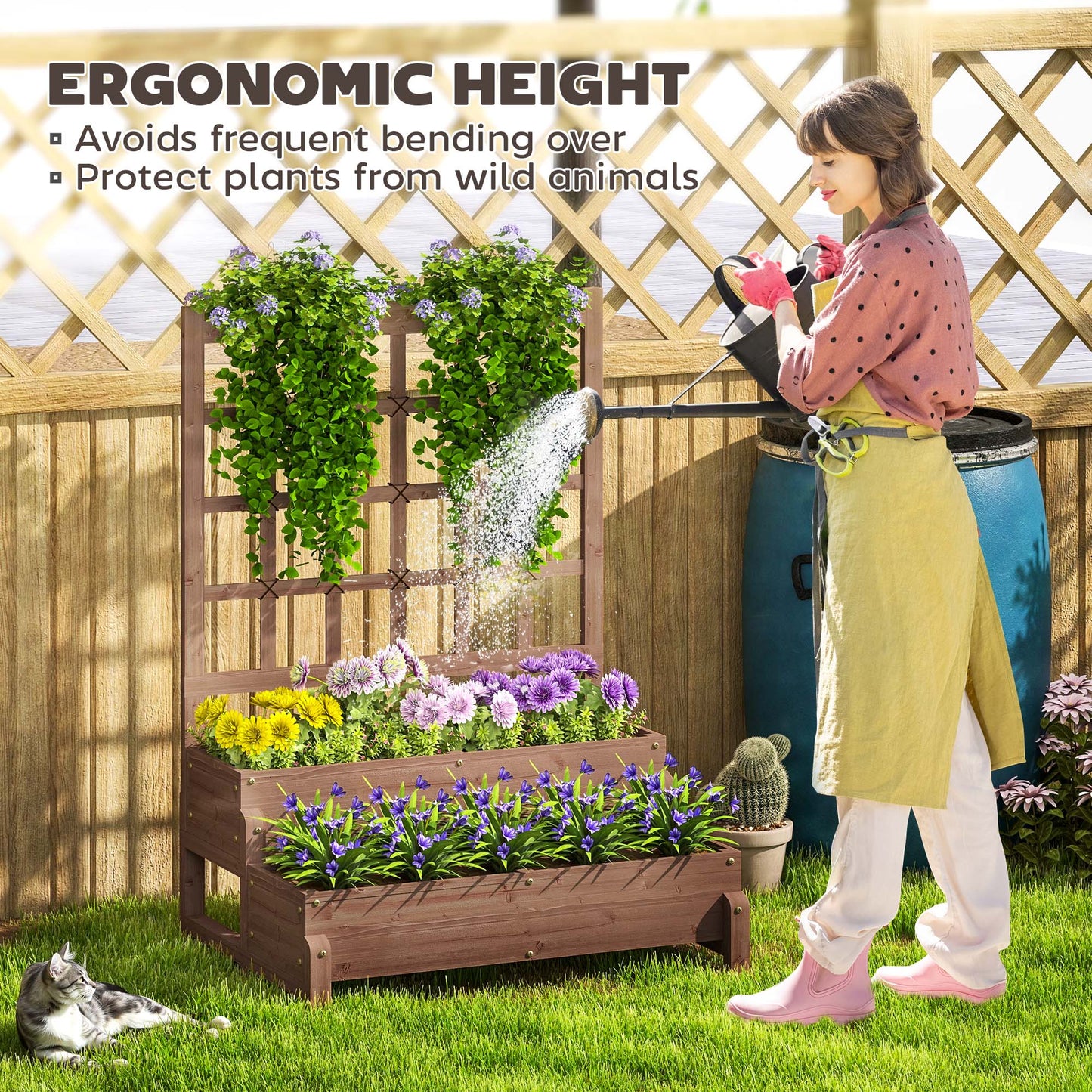 2-Tier Raised Garden Bed with Trellis