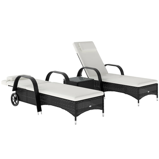 2 Seater Rattan Sun Lounger Set with Side Table