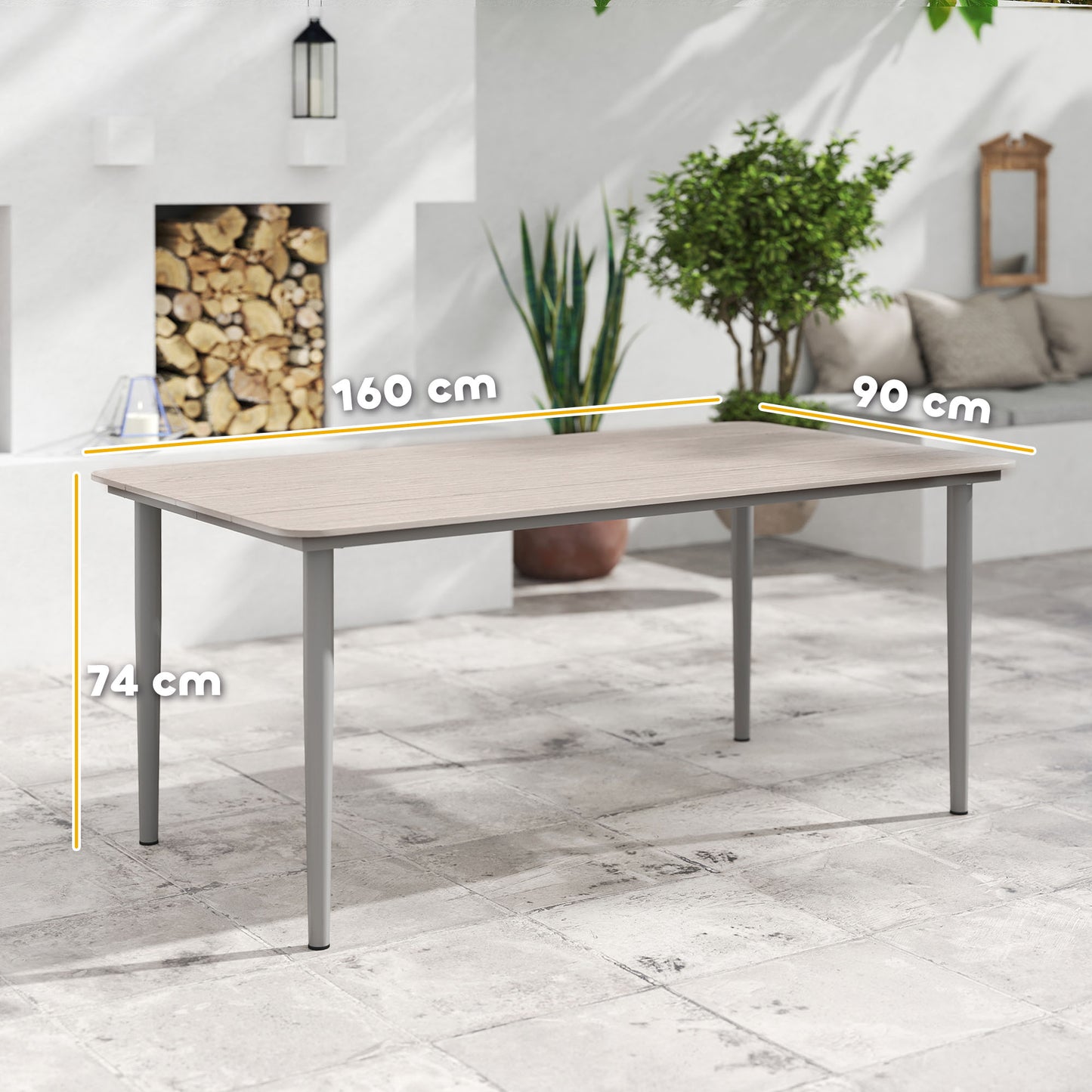 Garden Table, Outdoor Dining Table for 6 People, 160 x 90 x 74 cm