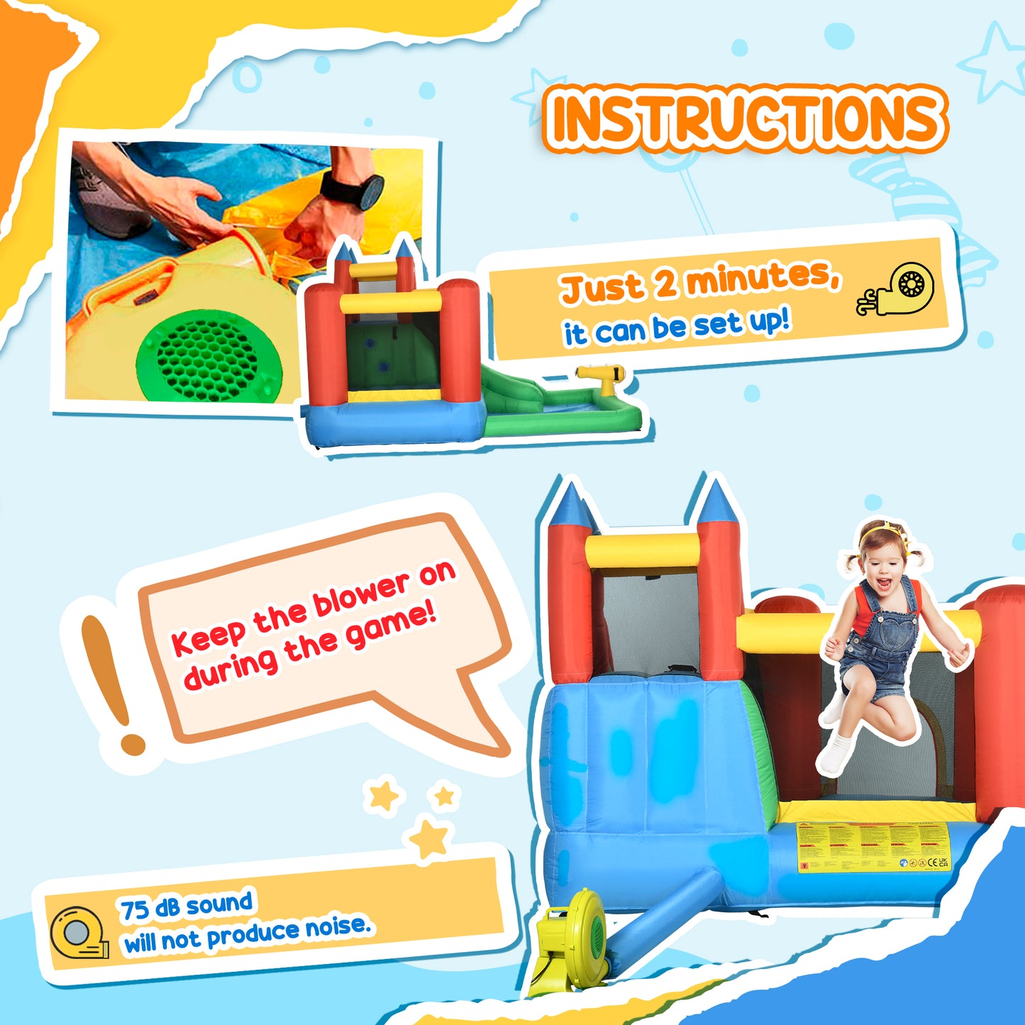 Kids Inflatable Bouncy Castle Water Slide 6 in 1 Bounce House