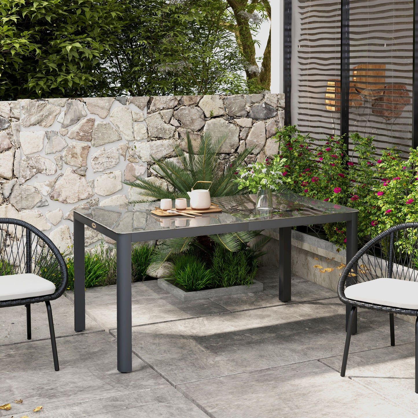 150cm x 88cm Aluminium Table, with Glass Tabletop