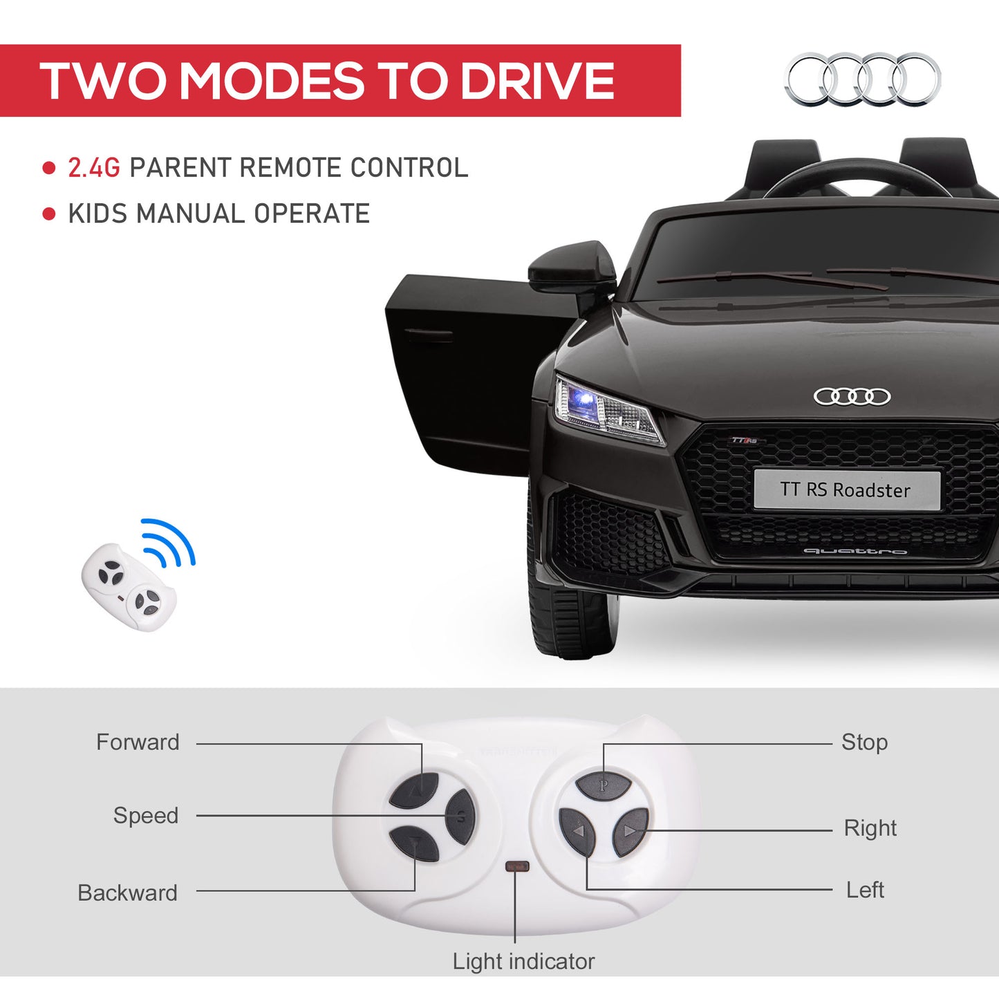 Kids Licensed Audi TT Ride-On Car 12V Battery w/ Remote Suspension