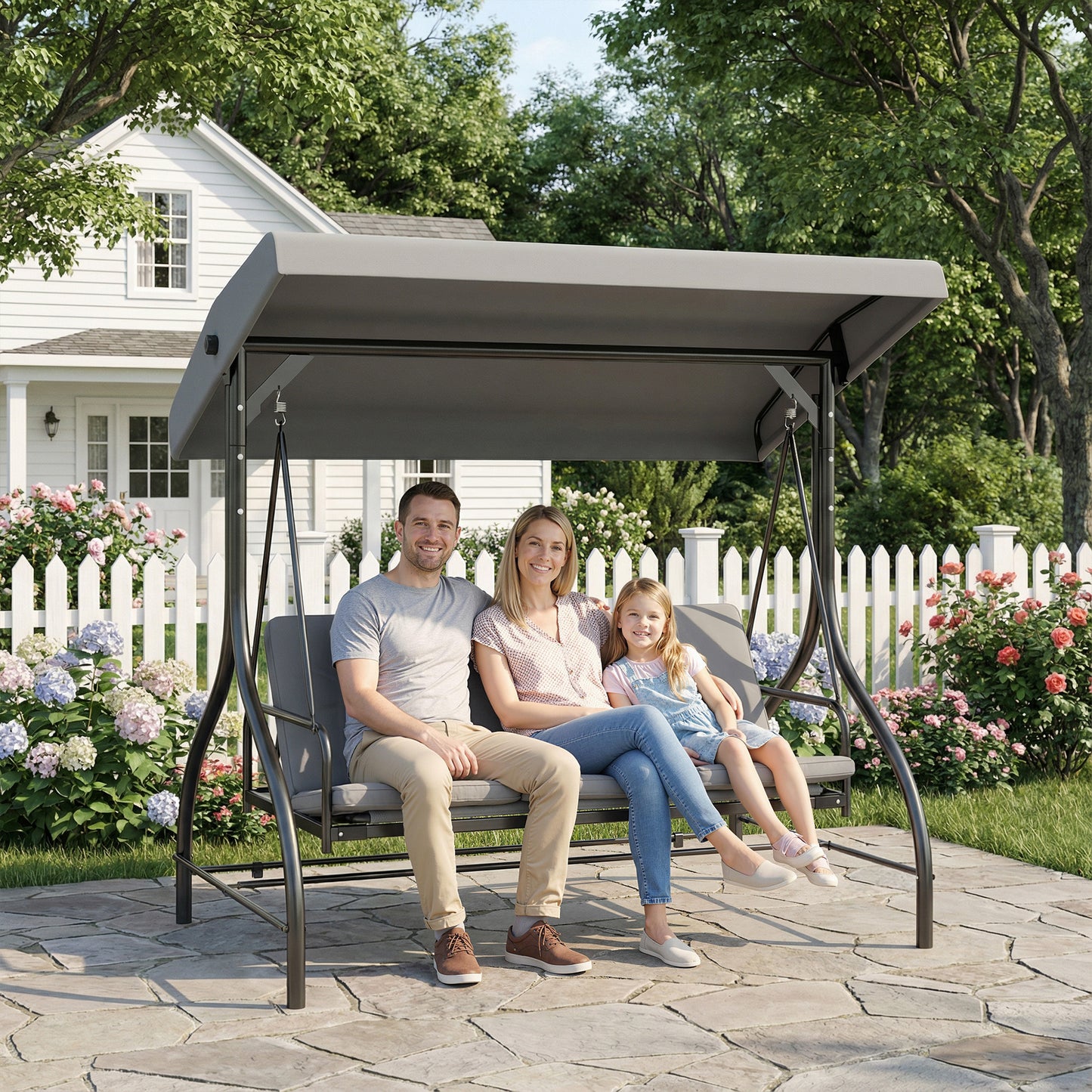 3 Seater Canopy Swing Chair, 2 in 1 Garden Swing Seat Bed