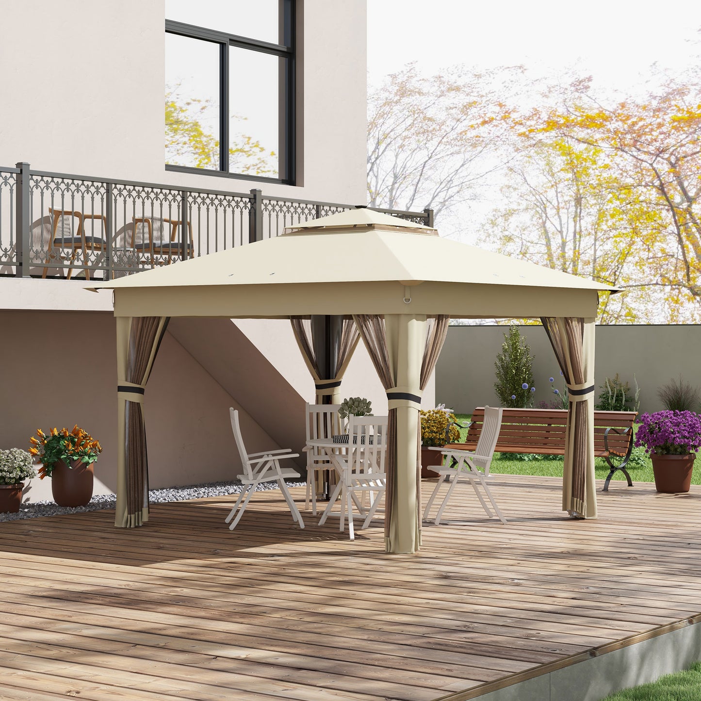 3.36 x 3.36m Pop Up Gazebo Party Tent with Solar-Powered LED Lights
