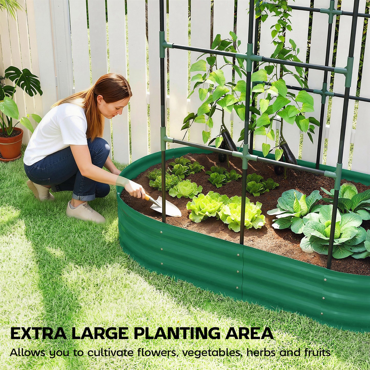 Galvanised Raised Garden Bed with Arched Trellis