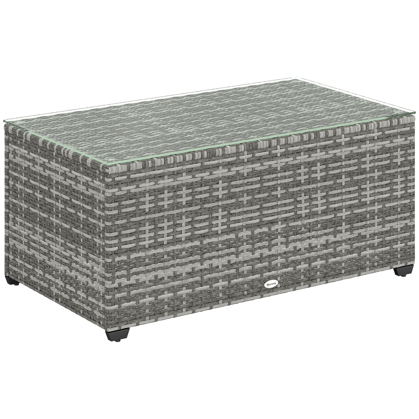 90 x 50cm Glass-Top Rattan Side Table