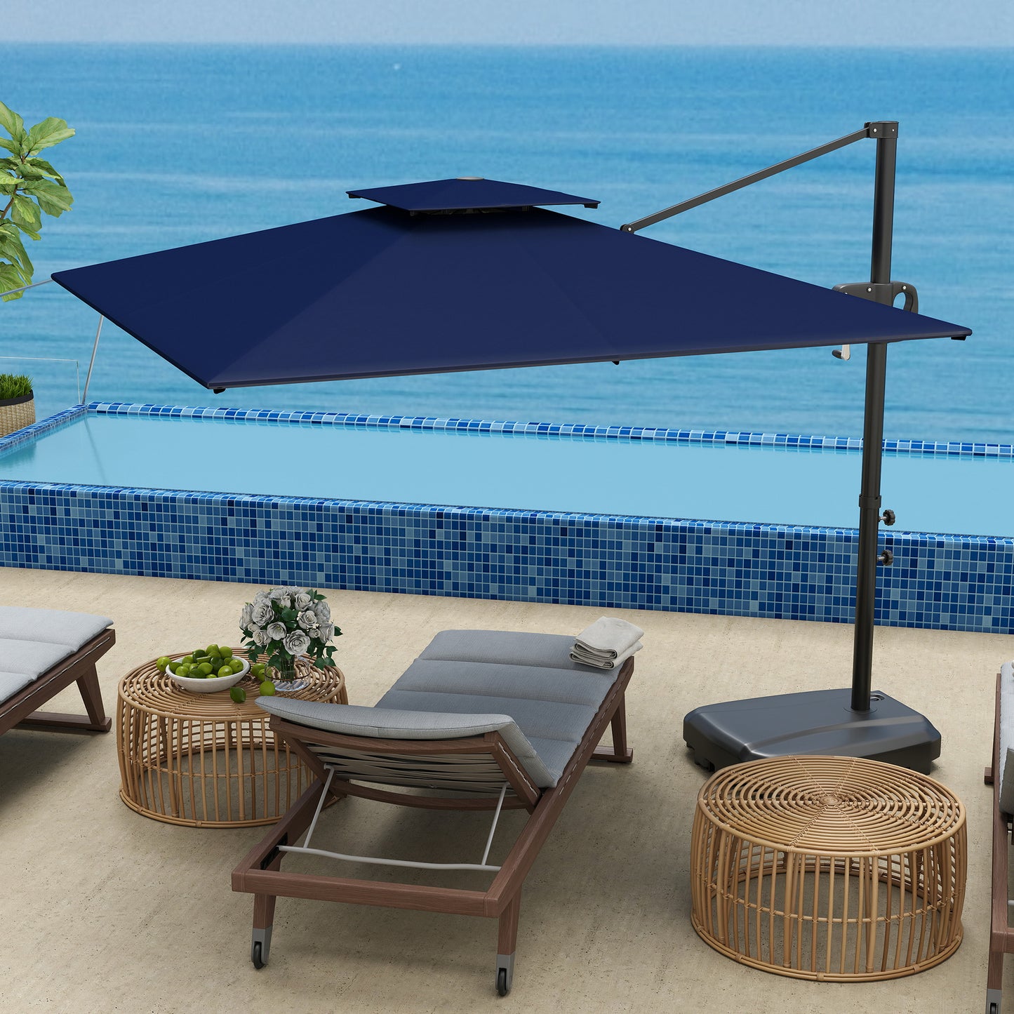 Cantilever Parasol with Weighted Base Double Top Garden Parasol