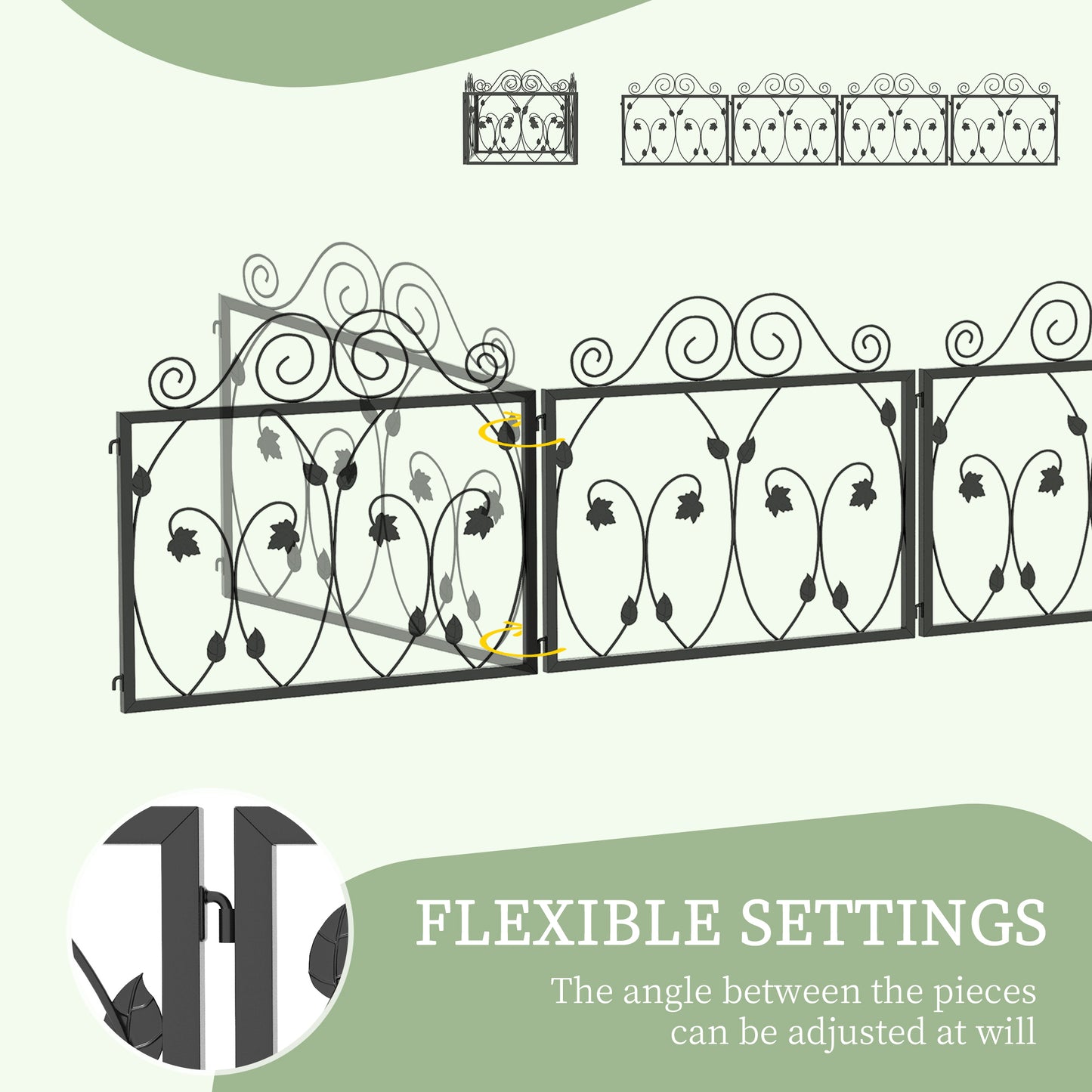 Set of Four 57cm Leaf Scroll Metal Fence Panels