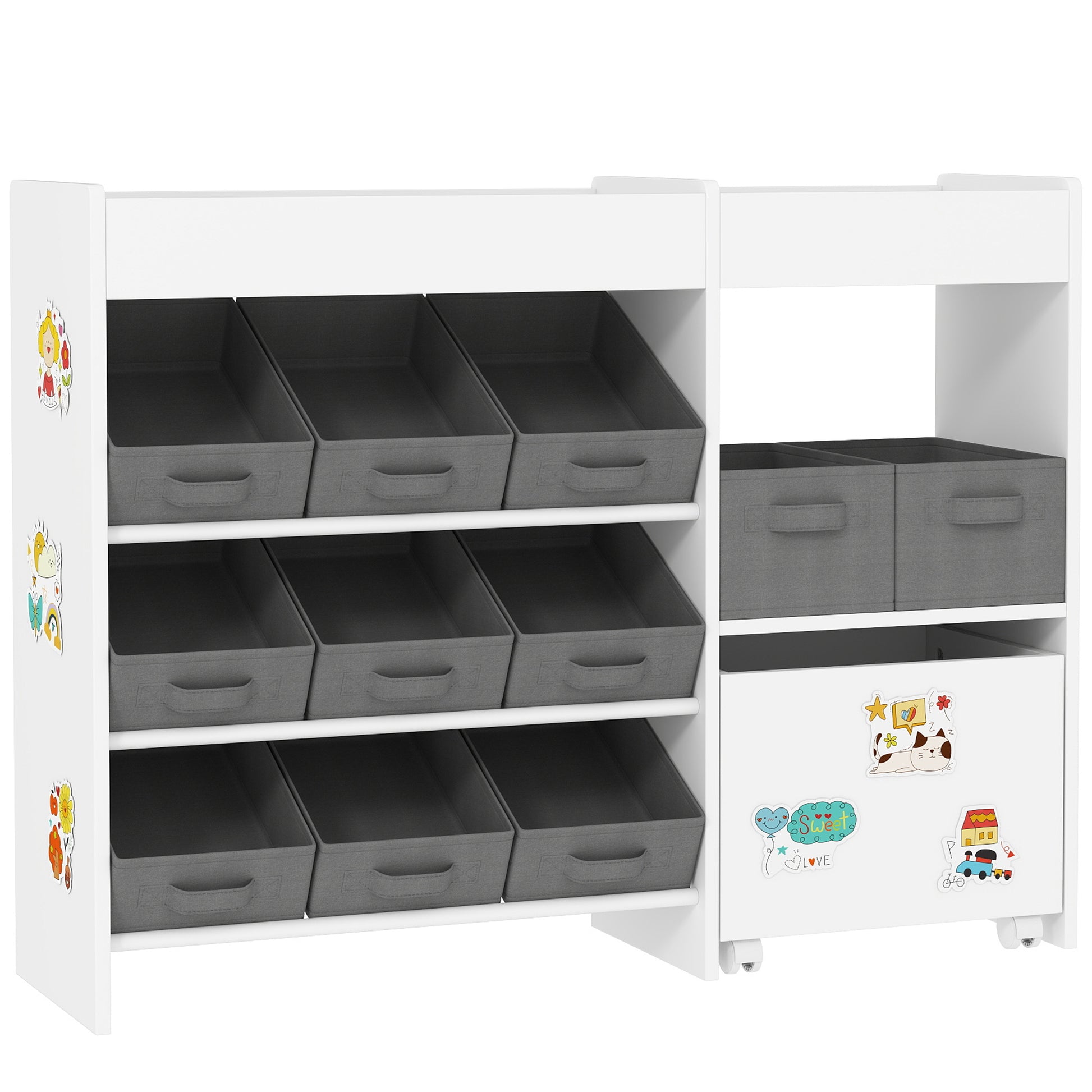 Kids Toy Storage Unit with 11 Bins, Cabinet, Top Shelves, 3 Stickers