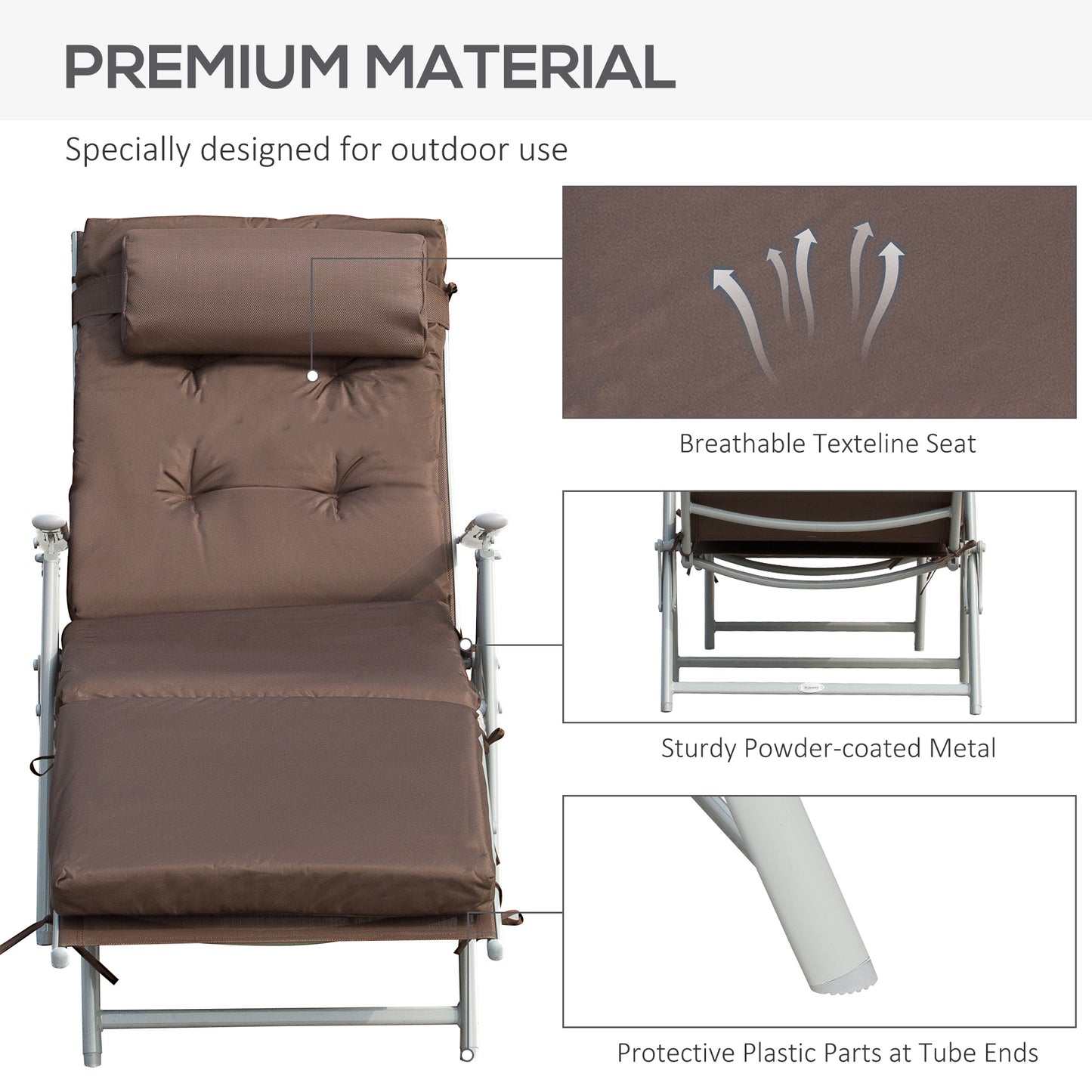 Sun Lounger Steel Frame Outdoor Folding Chaise Texteline Lounge