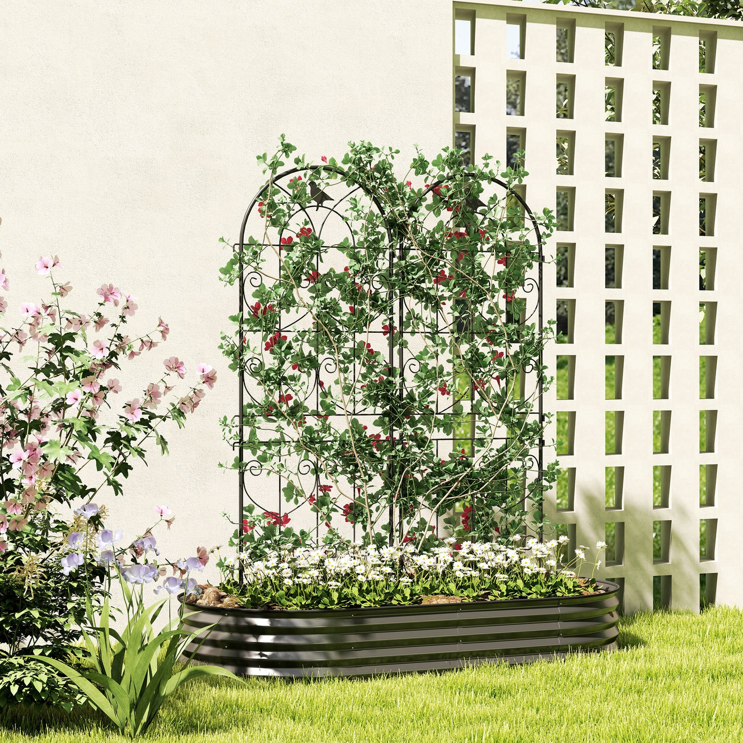 Set of 2 Garden Trellis, Metal Fence Panels