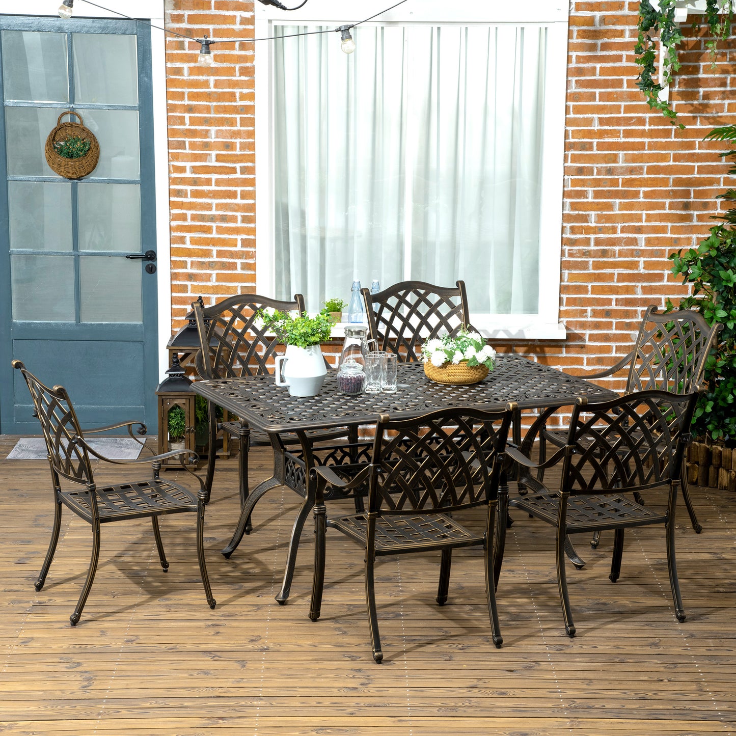 7 PCs Garden Patio Dining Set with Parasol Hole