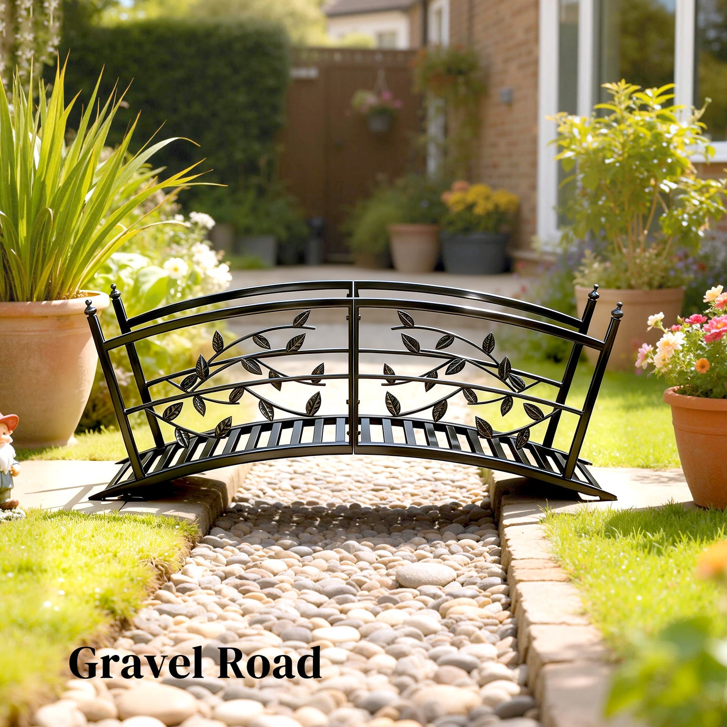 1.2M Metal Garden Bridge with Safety Railings, Outdoor Pond Bridge