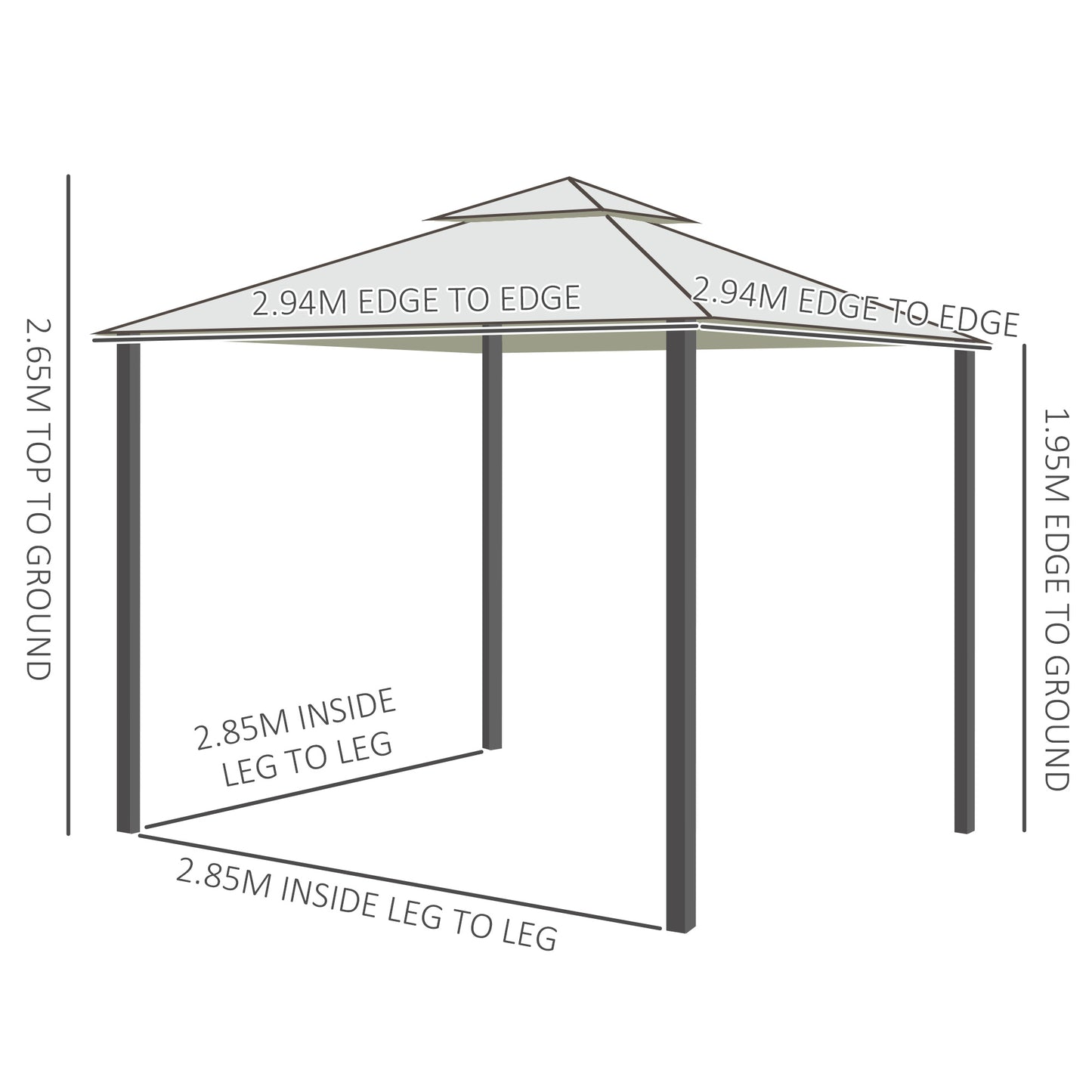 3 x 3 m Metal Gazebo, Double Roof Canopy Shelter with Mesh Sidewalls