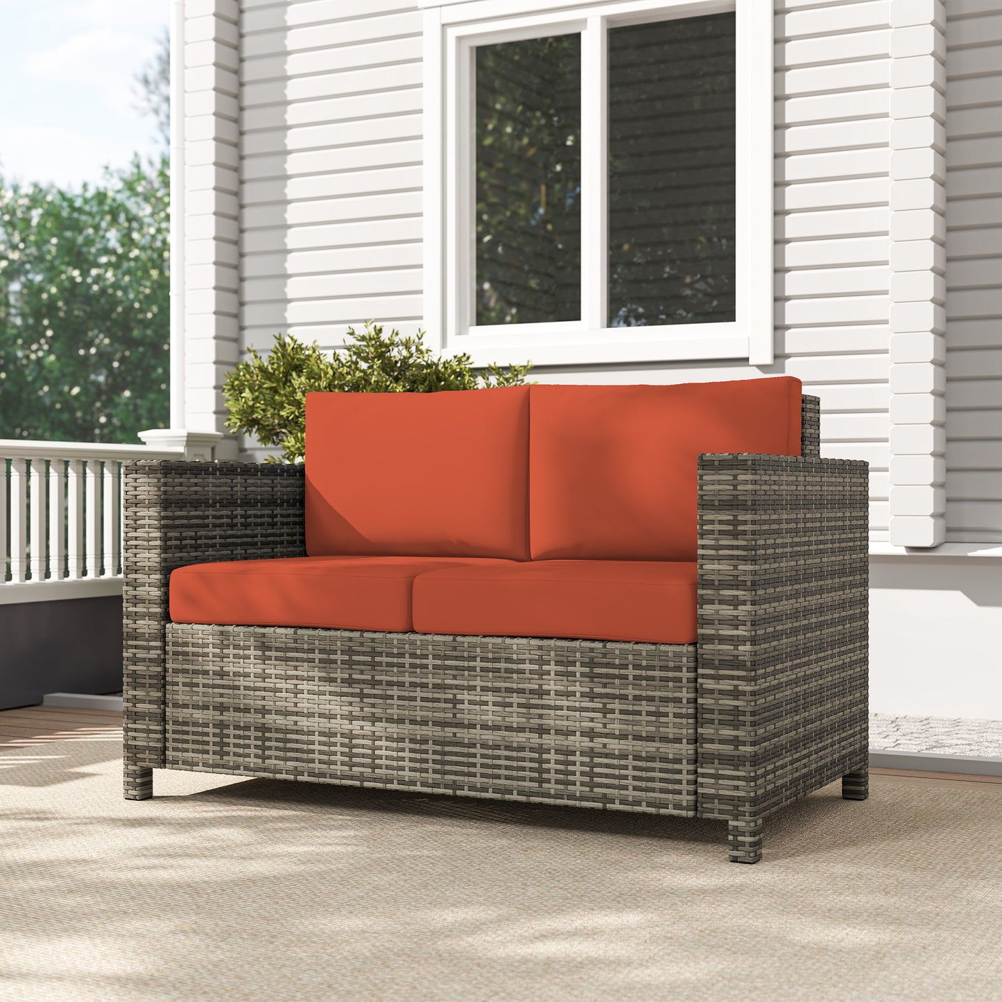 Rattan Sofa, 2 Seater Garden Furniture with Soft Padded Cushion (1)