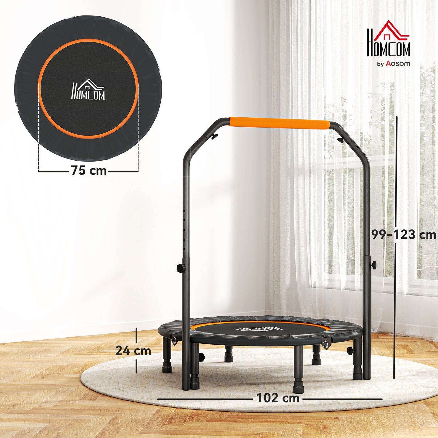 40" Foldable Mini Fitness Trampoline, with Adjustable Foam Handle
