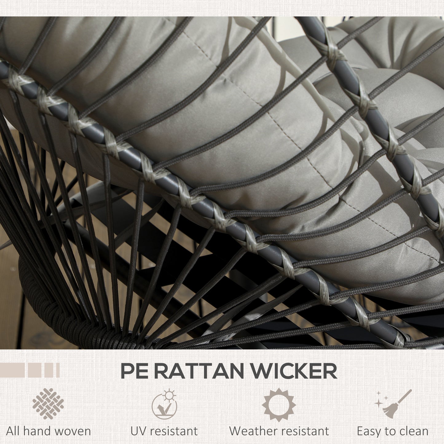 Outdoor PE Rattan Swing Chair with Foldable Basket and Cushion
