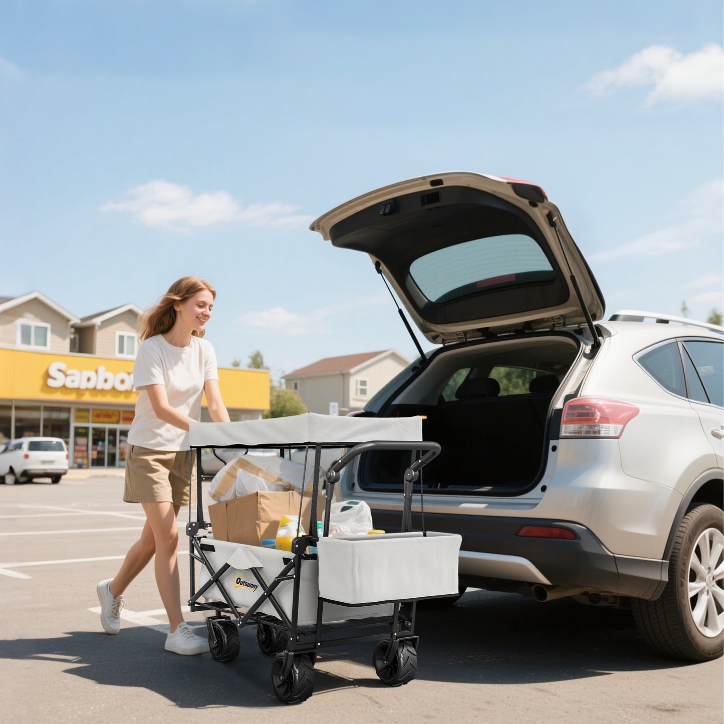 Folding Trolley Cart Storage Wagon Beach Trailer 4 Wheels