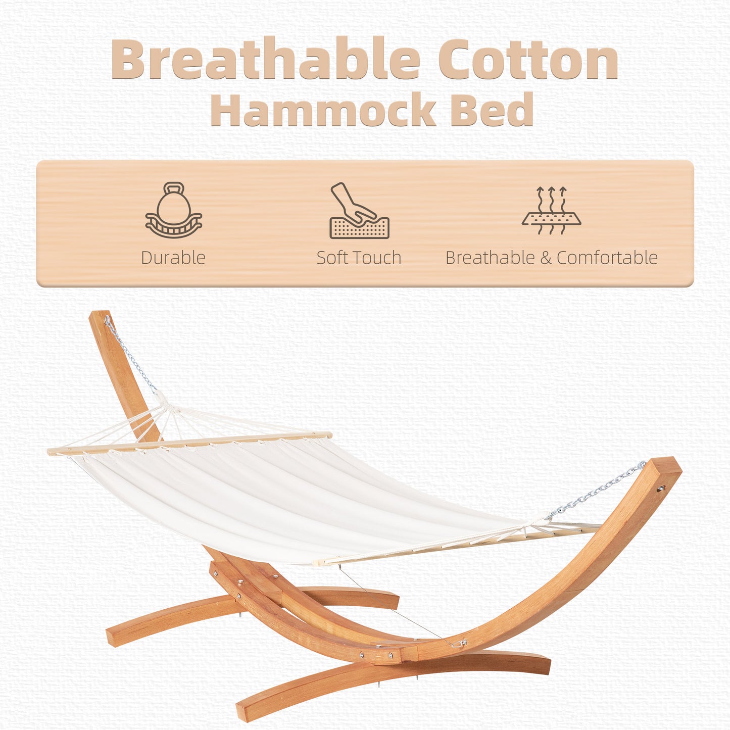 Outdoor Garden Hammock with Wooden Stand Swing Hanging Bed for Patio