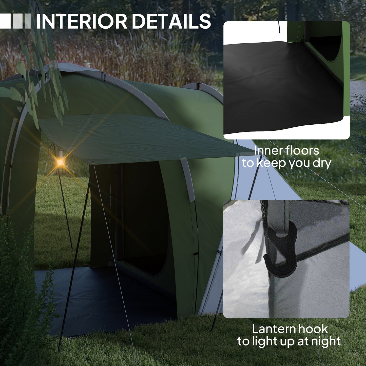 Large Camping Tent Tunnel Tent with 2 Bedroom and Living Area