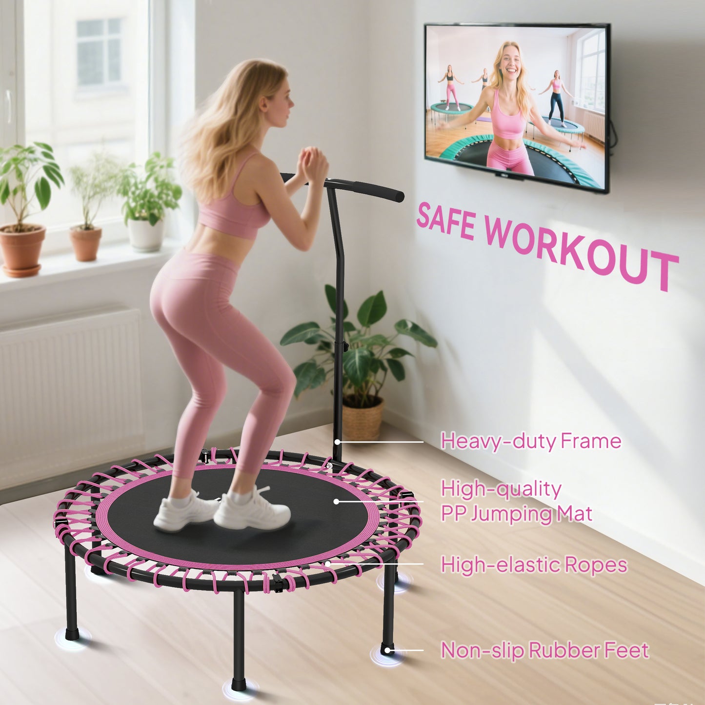 Mini Round Steel Frame Trampoline w/ Adjustable Handle