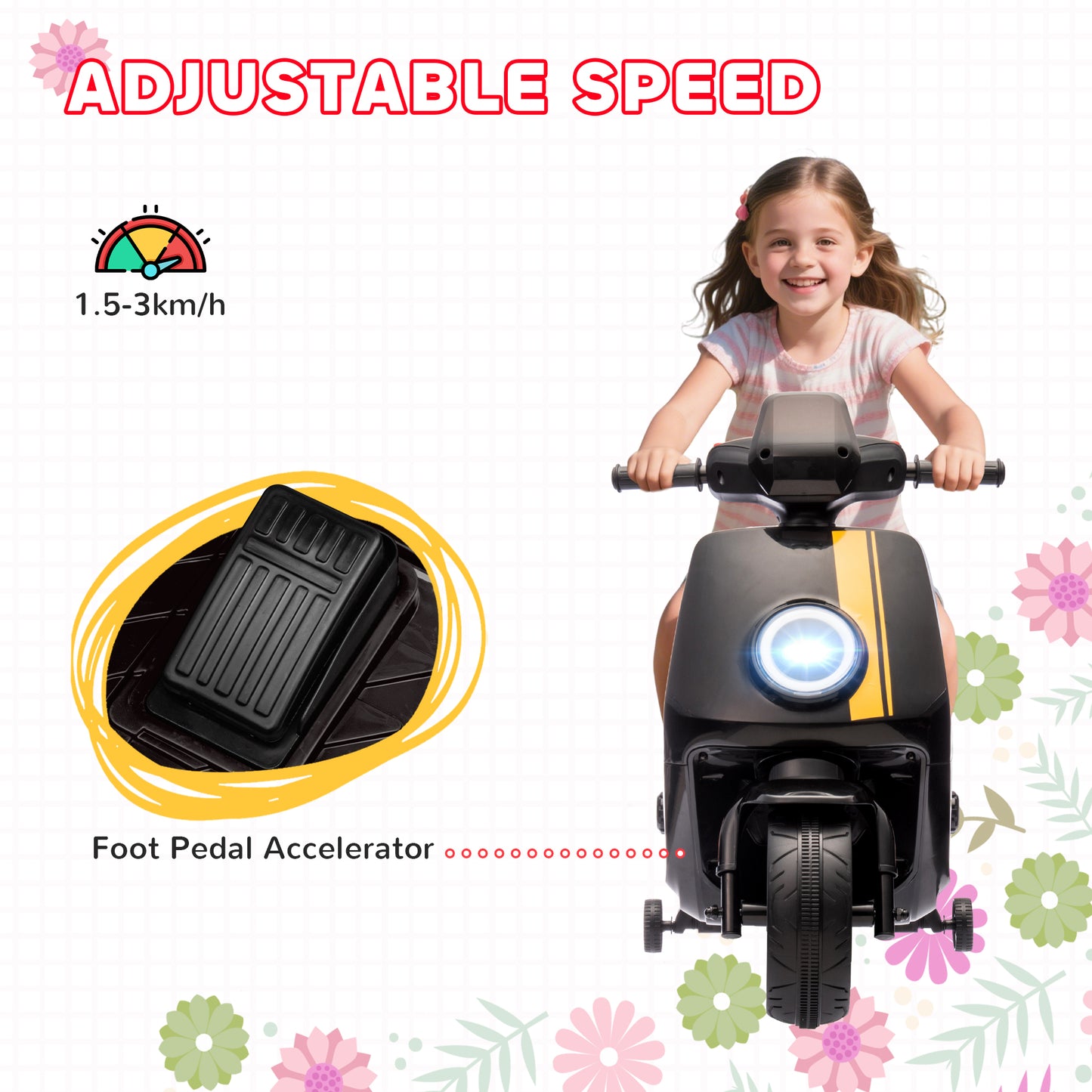 6V Ride on Motorbike, Kids Electric Motorbike w/ Headlights, Music