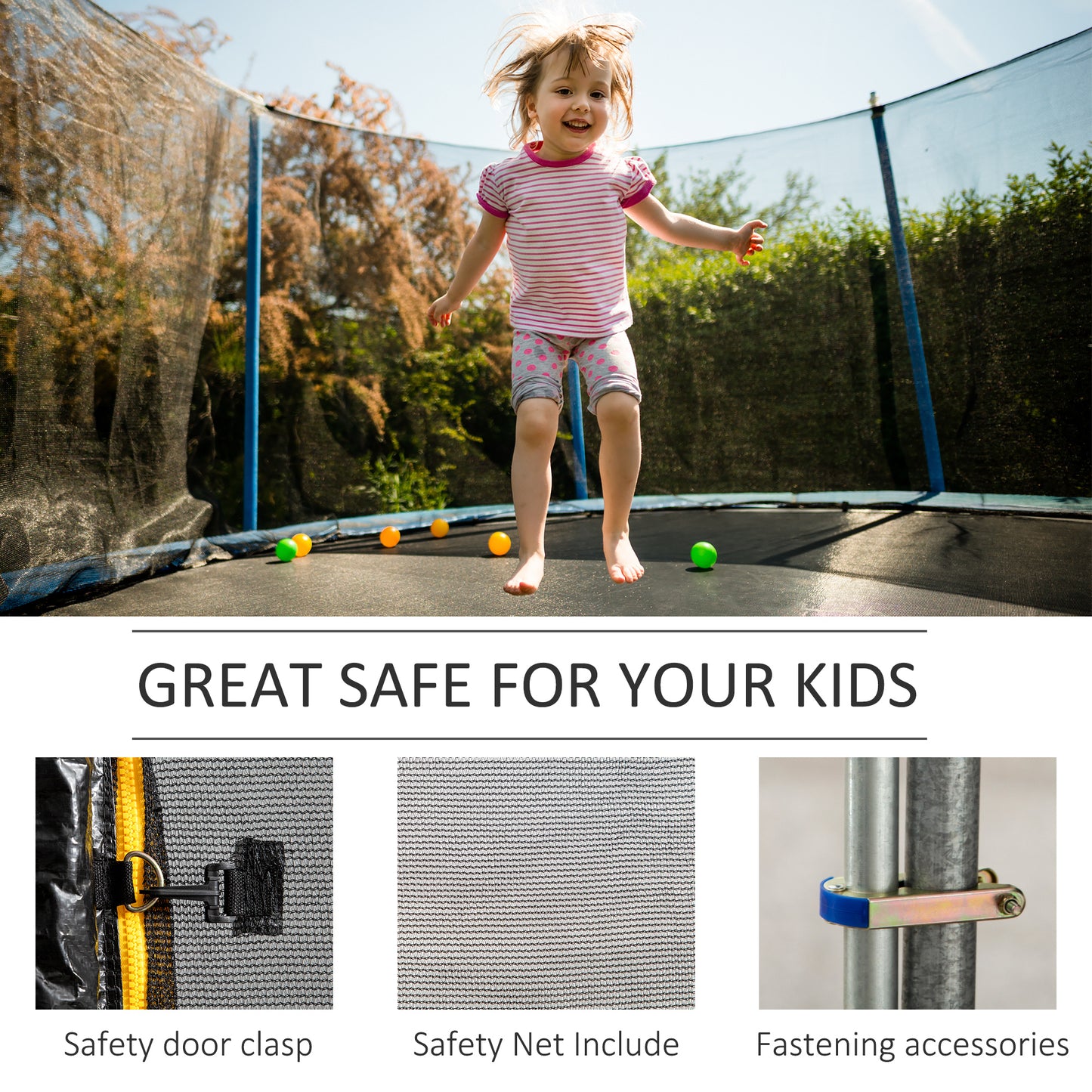 13ft Trampoline Net Replacement Safety Net Enclosure Net Spare w/ 8